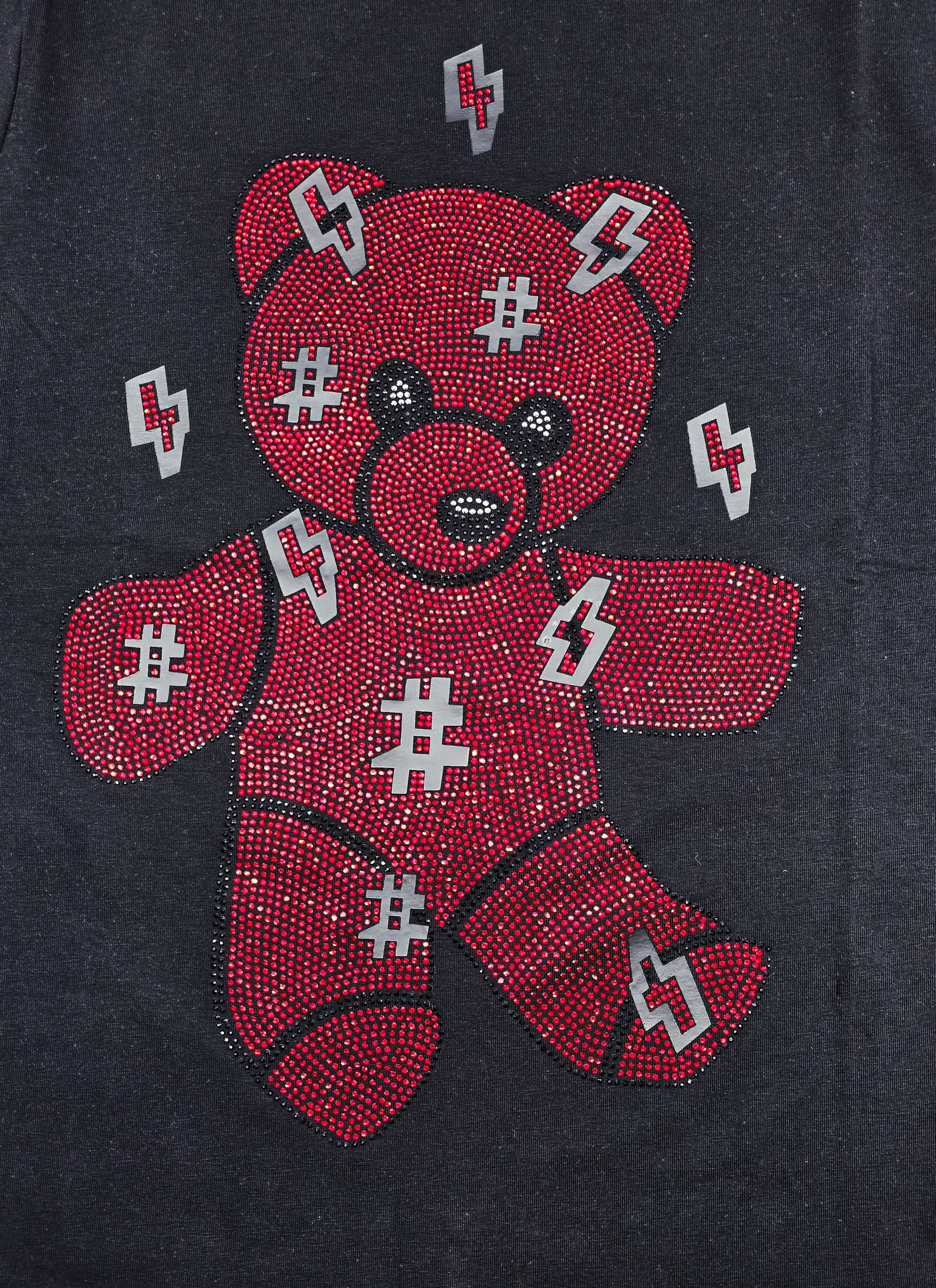 MEN'S RHINESTONE TEDDY BEAR SHORT SLEEVE T-SHIRT (BLACK/RED)