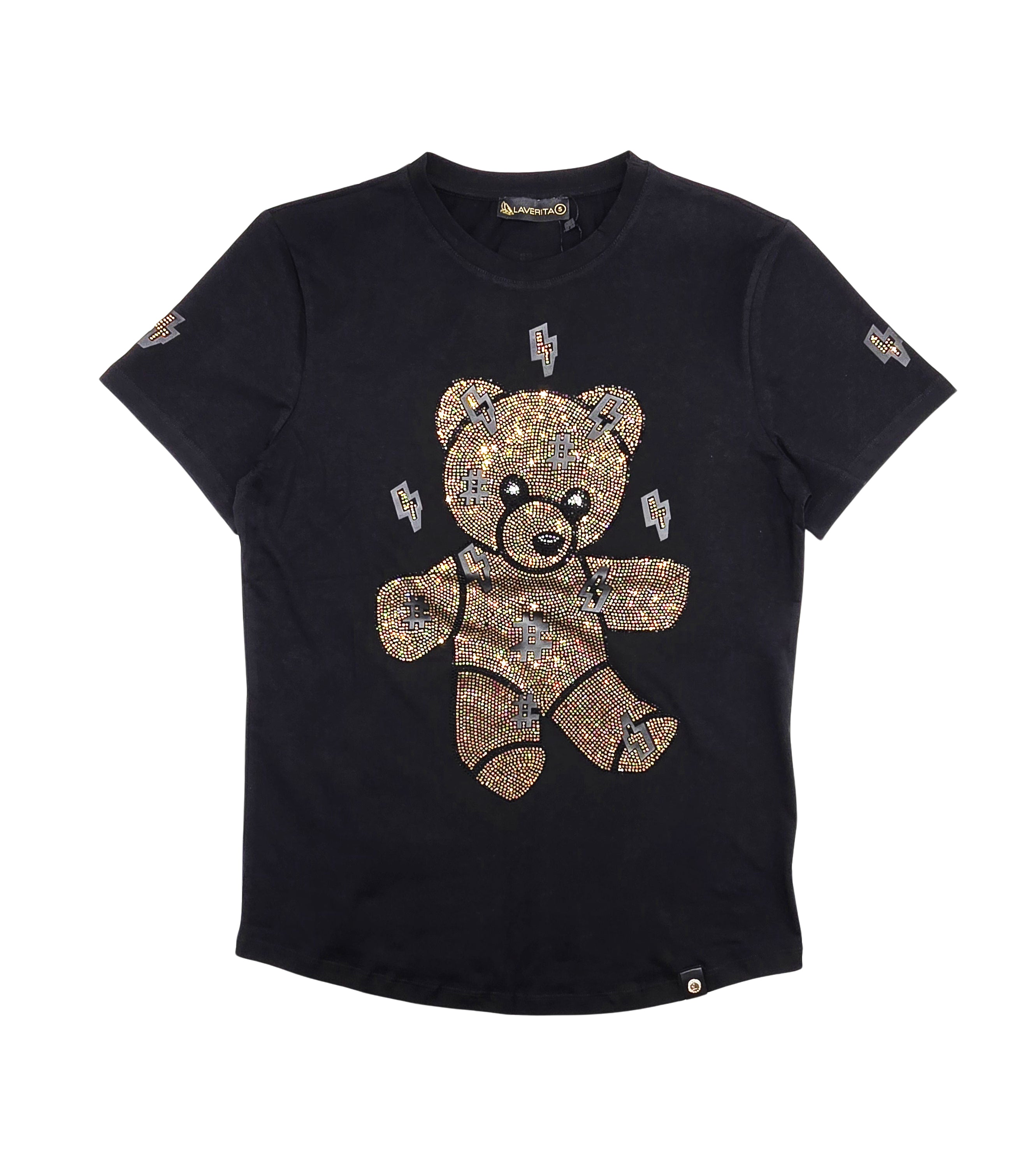 MEN'S RHINESTONE TEDDY BEAR SHORT SLEEVE T-SHIRT (BLACK/GOLD)