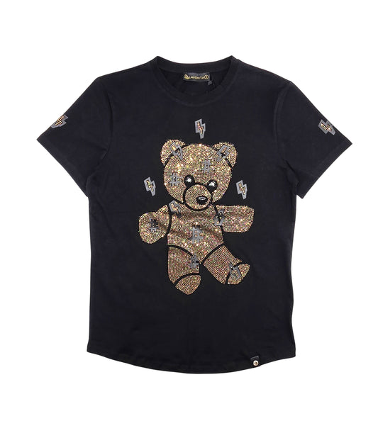MEN'S RHINESTONE TEDDY BEAR SHORT SLEEVE T-SHIRT (BLACK/GOLD)