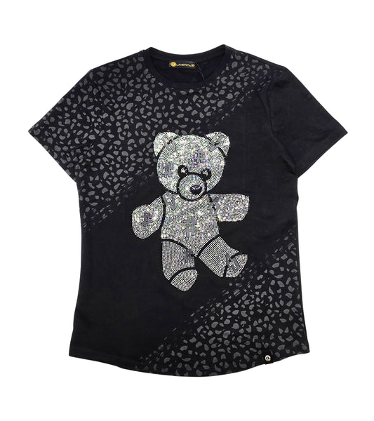MEN'S RHINESTONE TEDDY BEAR SHORT SLEEVE T-SHIRT (BLACK/SILVER)