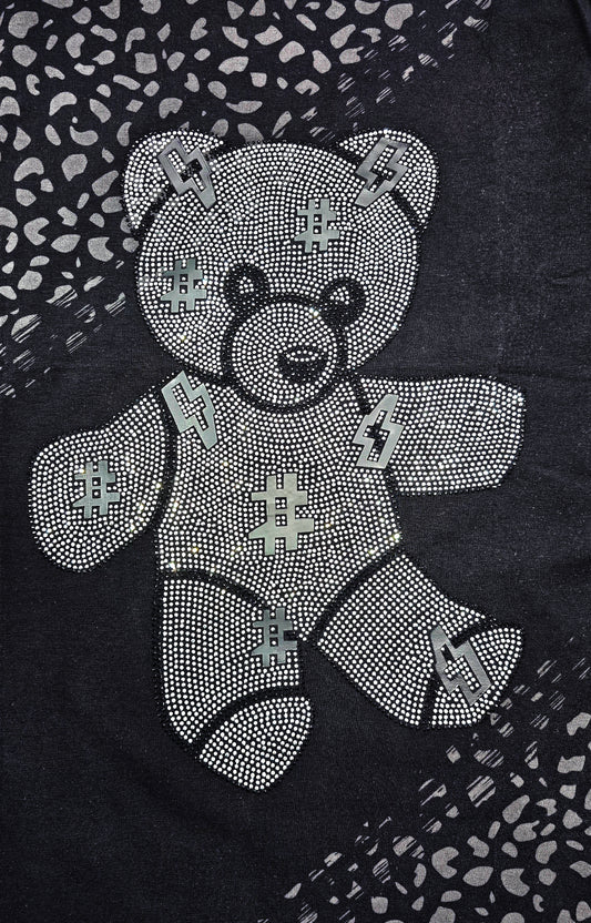 MEN'S RHINESTONE TEDDY BEAR SHORT SLEEVE T-SHIRT (BLACK/SILVER)