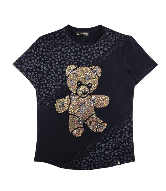 MEN'S RHINESTONE TEDDY BEAR SHORT SLEEVE T-SHIRT (BLACK/GOLD)
