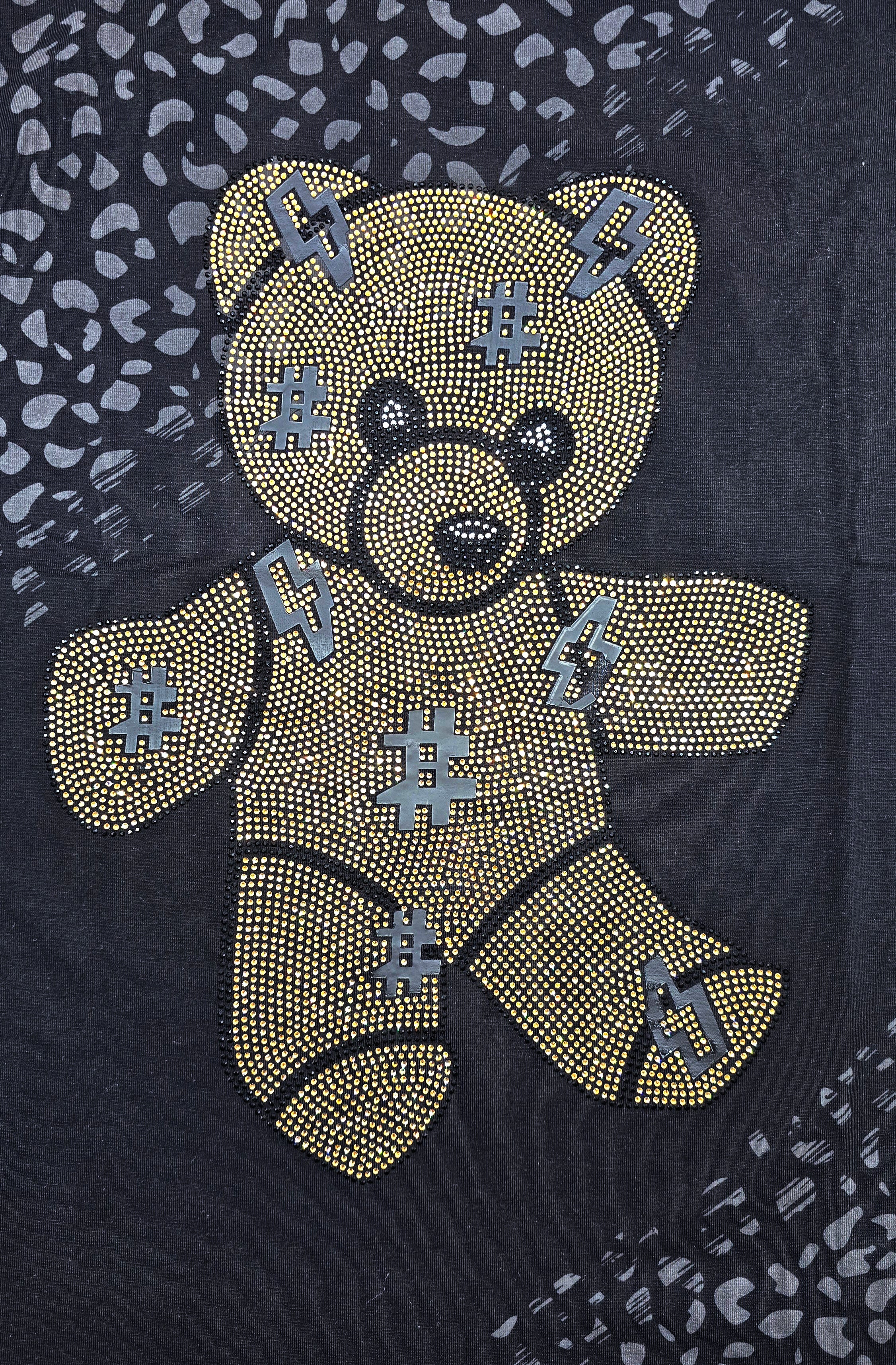 MEN'S RHINESTONE TEDDY BEAR SHORT SLEEVE T-SHIRT (BLACK/GOLD)