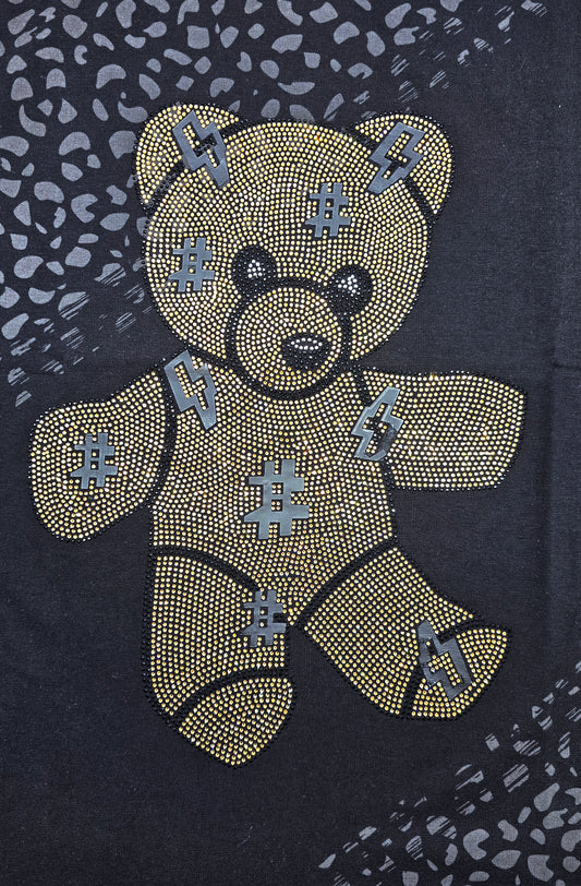 MEN'S RHINESTONE TEDDY BEAR SHORT SLEEVE T-SHIRT (BLACK/GOLD)