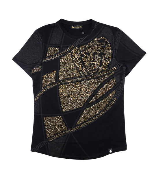 MEN'S RHINESTONE DESIGNER SHORT SLEEVE T-SHIRT (BLACK/GOLD)