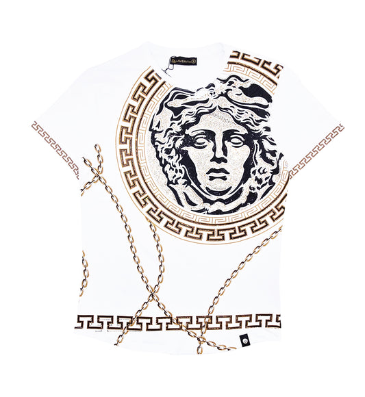 MEN'S RHINESTONE DESIGNER SHORT SLEEVE T-SHIRT (WHITE/GOLD)