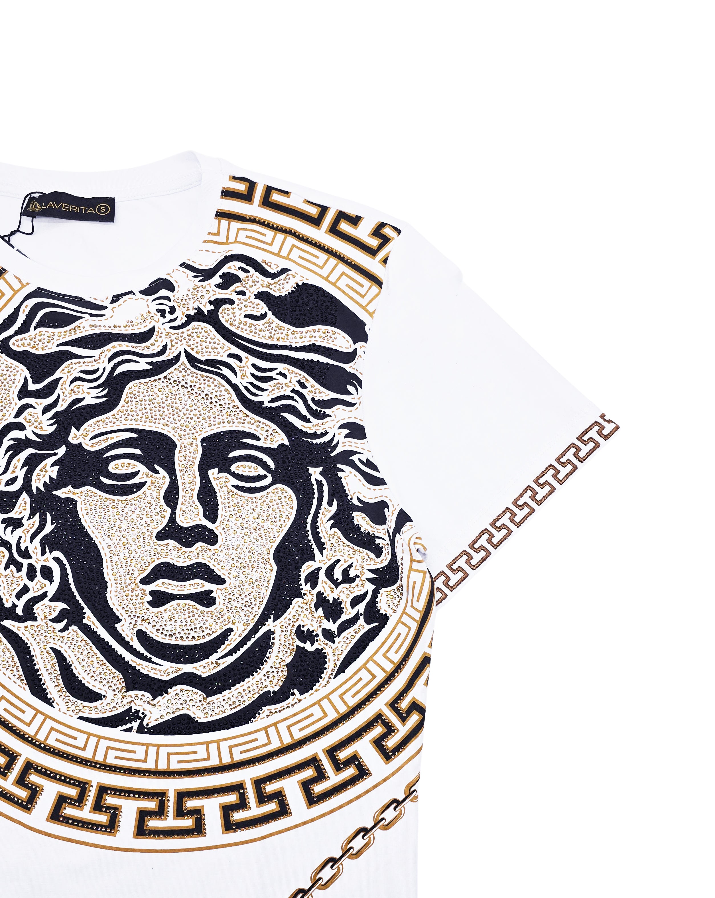 MEN'S RHINESTONE DESIGNER SHORT SLEEVE T-SHIRT (WHITE/GOLD)