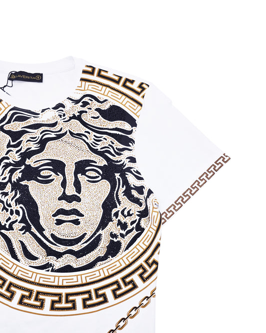 MEN'S RHINESTONE DESIGNER SHORT SLEEVE T-SHIRT (WHITE/GOLD)