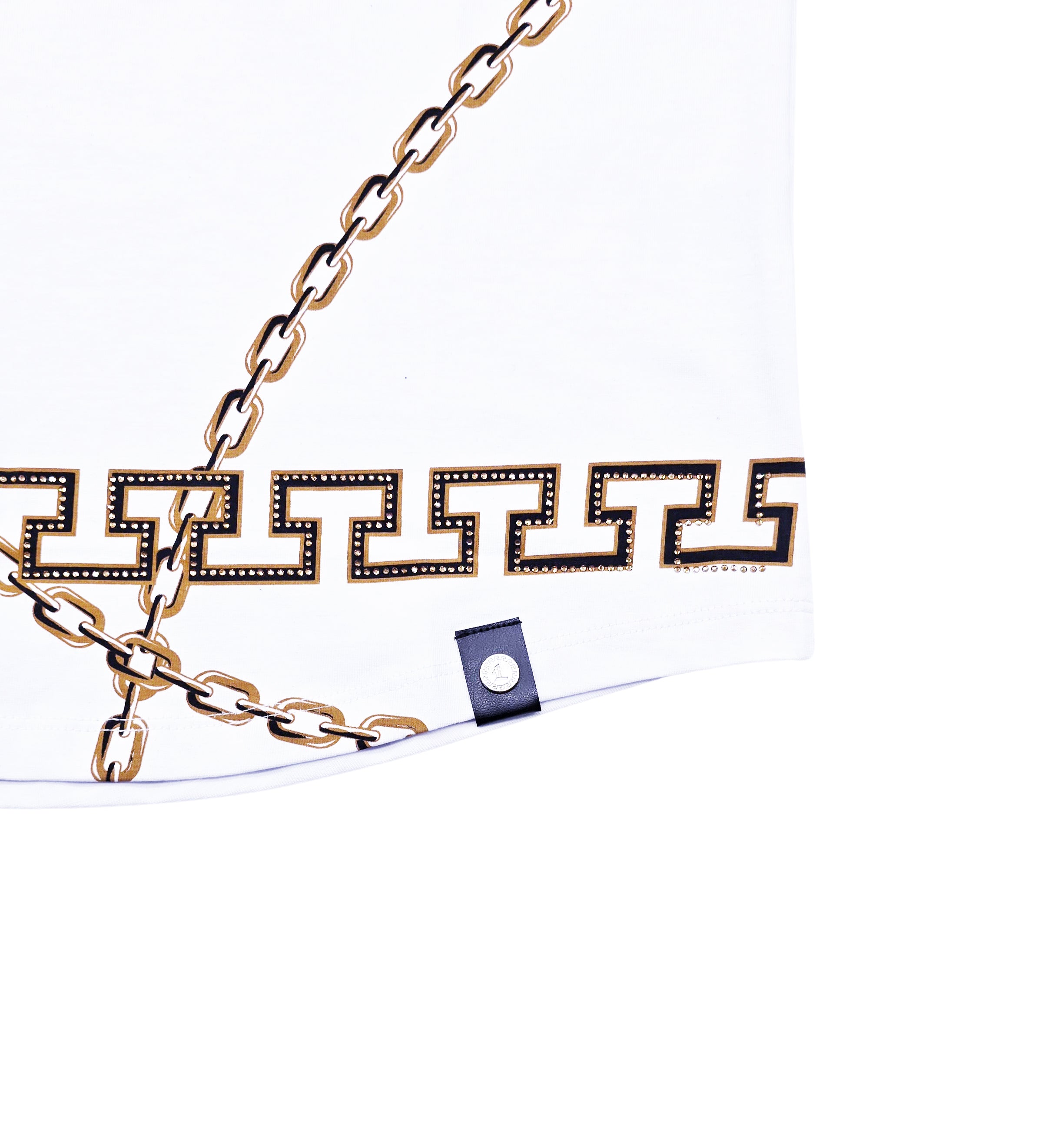 MEN'S RHINESTONE DESIGNER SHORT SLEEVE T-SHIRT (WHITE/GOLD)