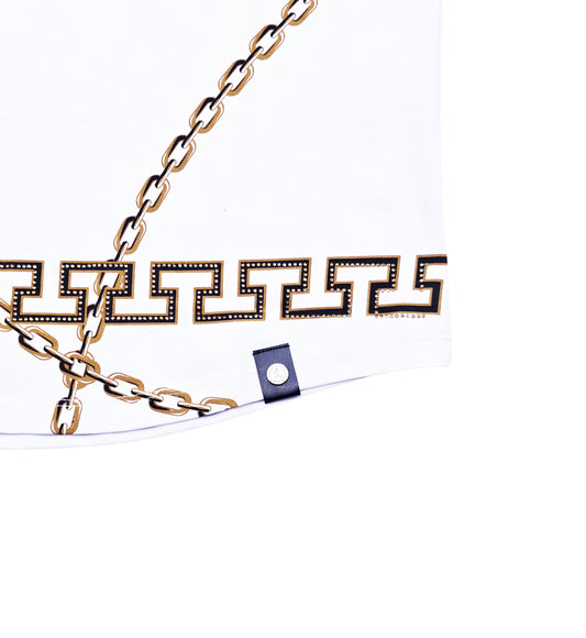 MEN'S RHINESTONE DESIGNER SHORT SLEEVE T-SHIRT (WHITE/GOLD)