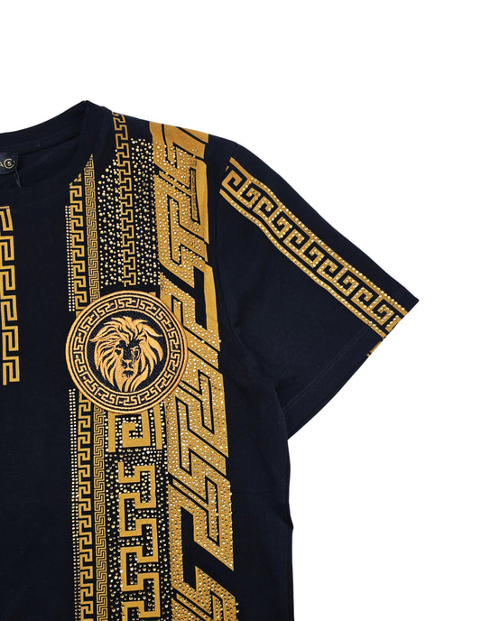 MEN'S RHINESTONE DESIGNER SHORT SLEEVE T-SHIRT (BLACK/GOLD)