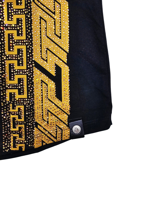 MEN'S RHINESTONE DESIGNER SHORT SLEEVE T-SHIRT (BLACK/GOLD)