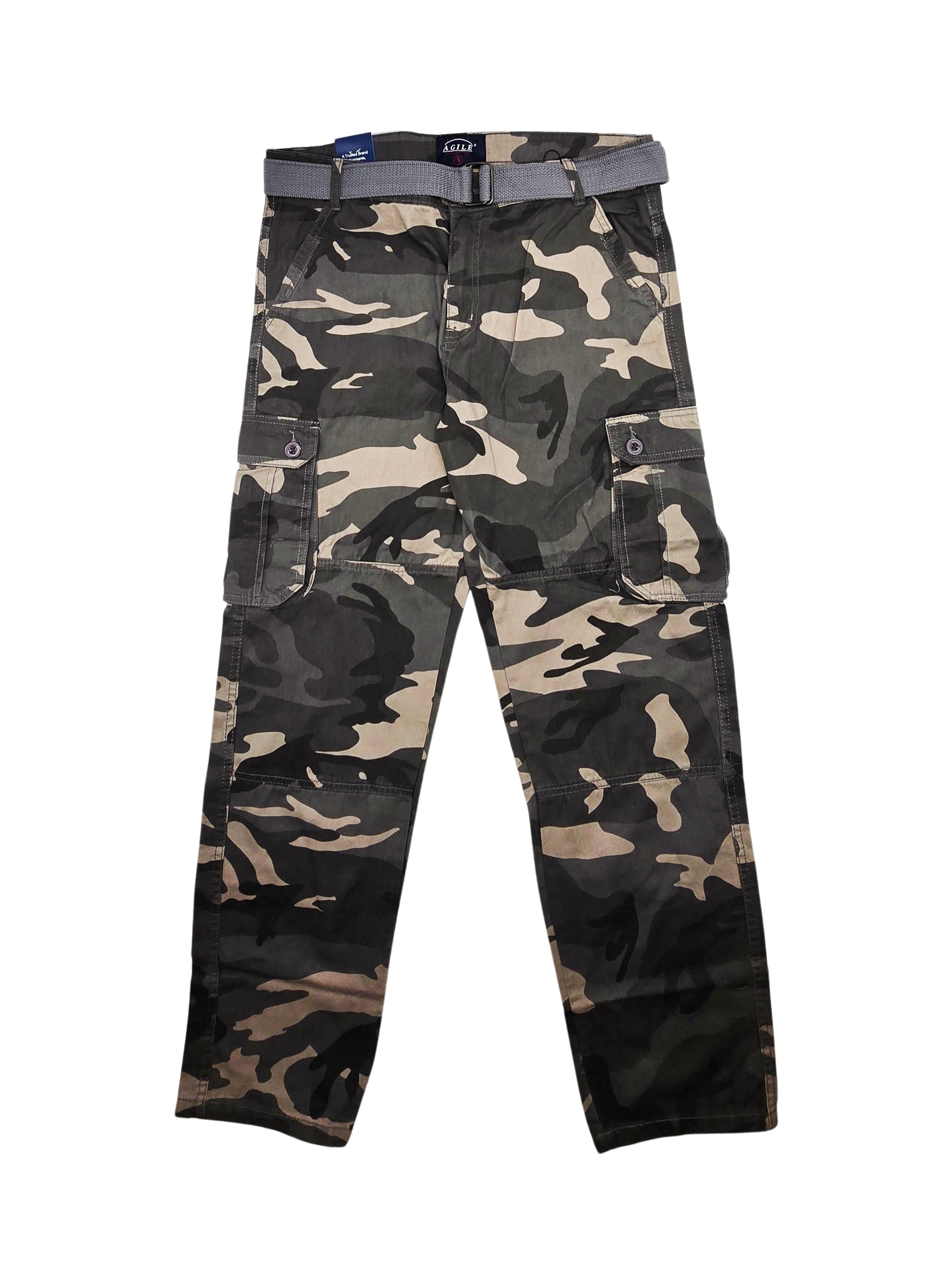 AGILE MEN'S CARGO PANTS W/ BELT (GREY CAMO)