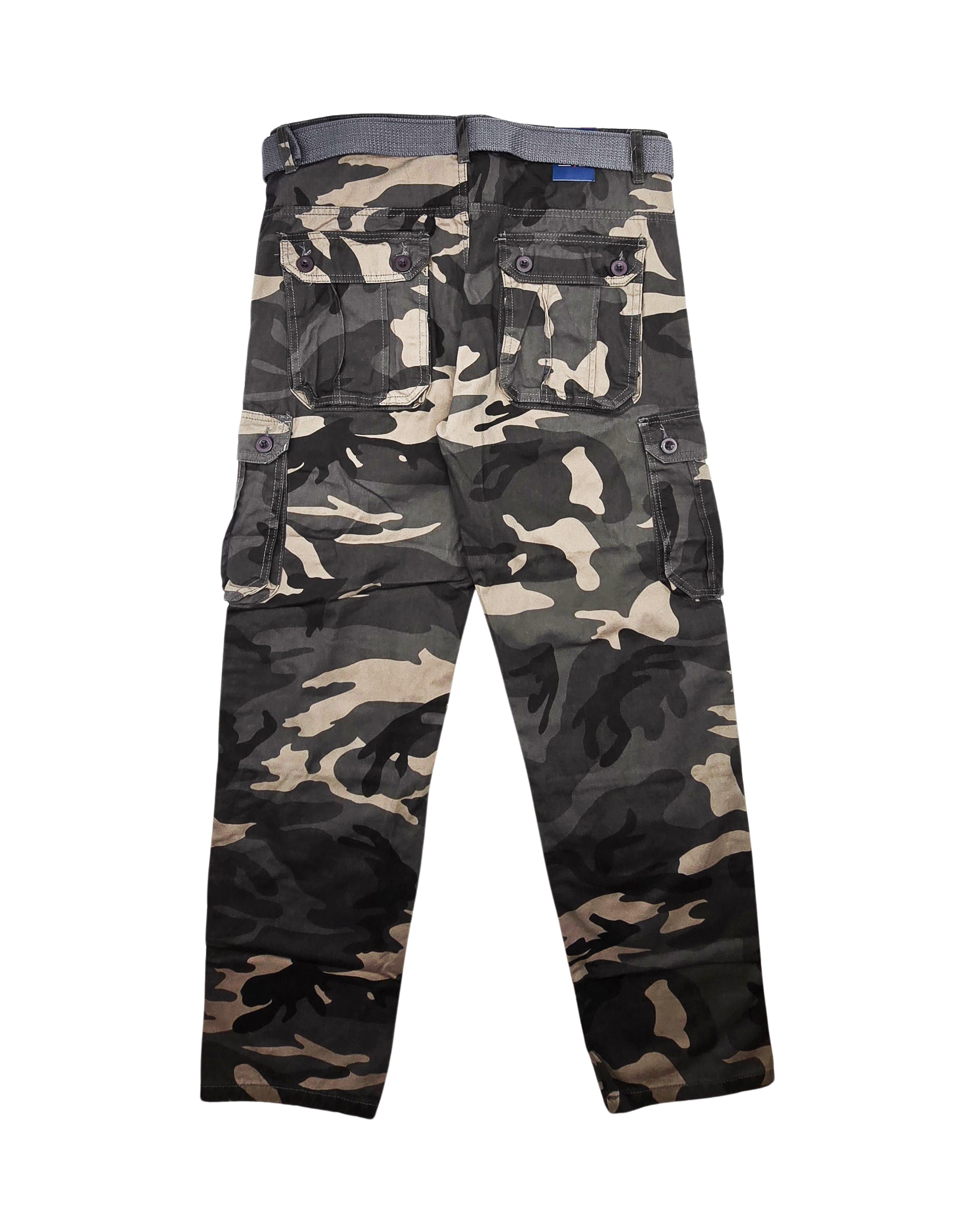 AGILE MEN'S CARGO PANTS W/ BELT (GREY CAMO)