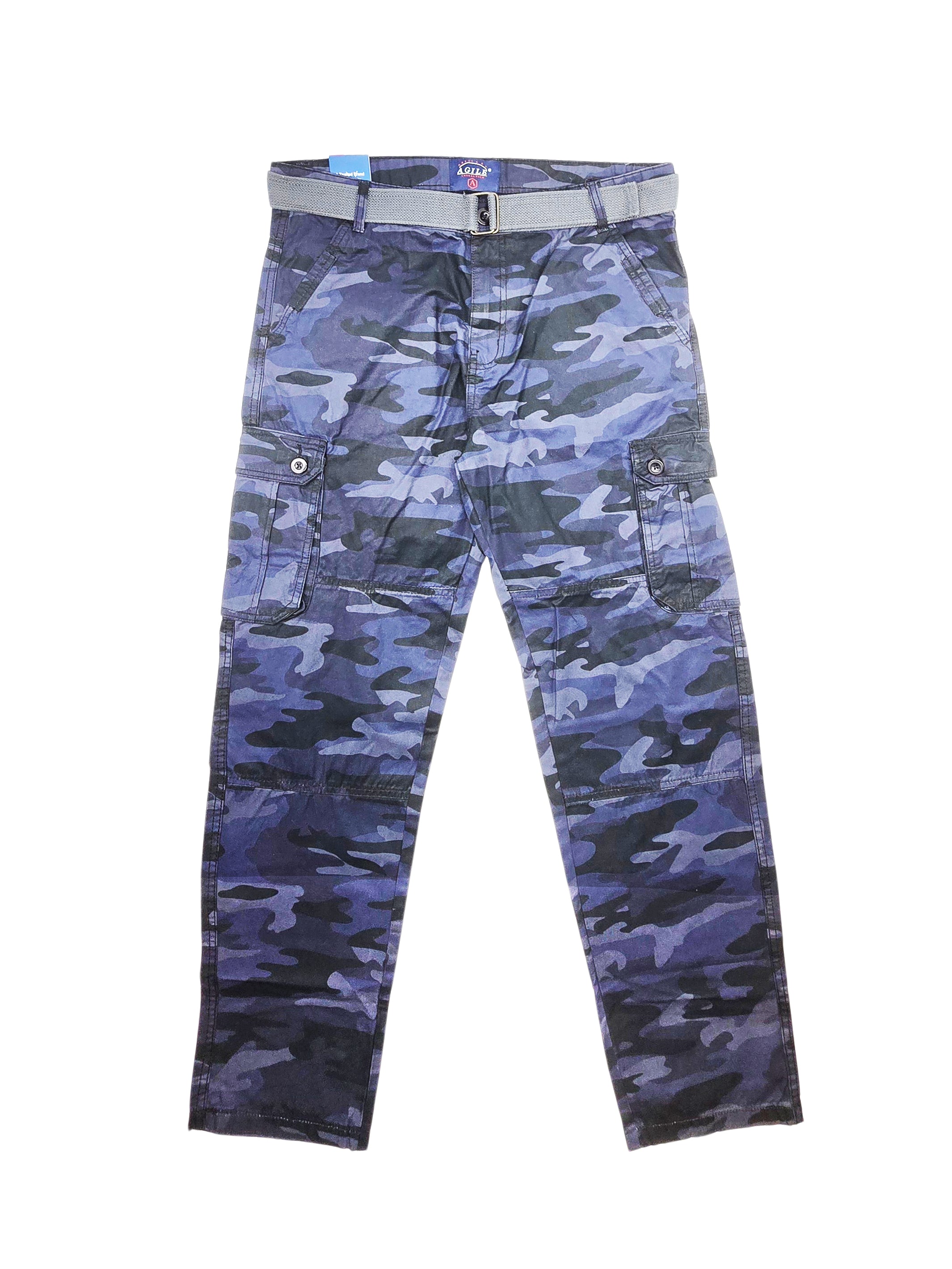 AGILE MEN'S CARGO PANTS W/ BELT (BLUE CAMO)