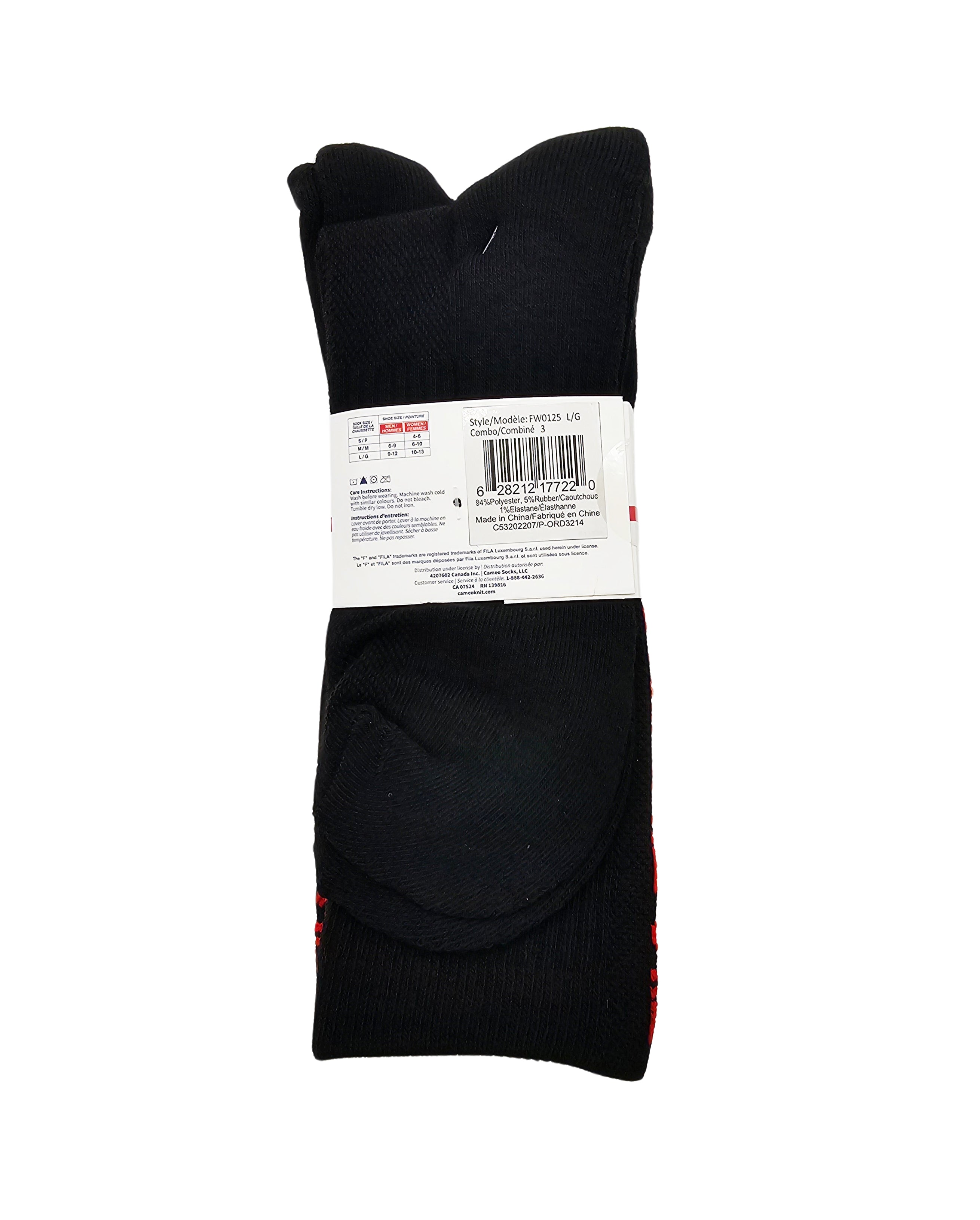 FILA MEN'S 3 PAIR LONG CREW SOCKS (BLACK)