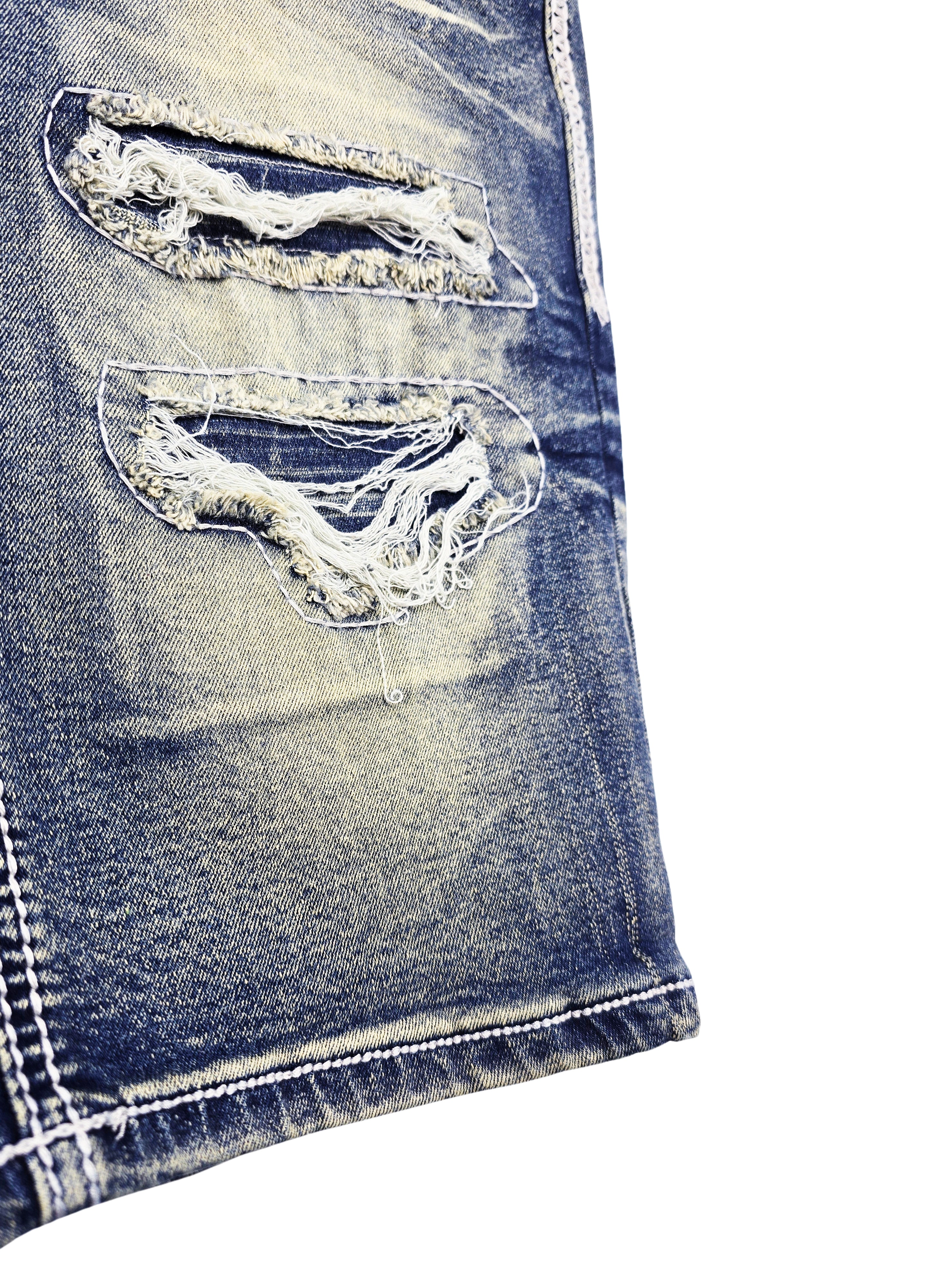 SWITCH MENS RIPPED DENIM SHORTS (VINTAGE BLUE)