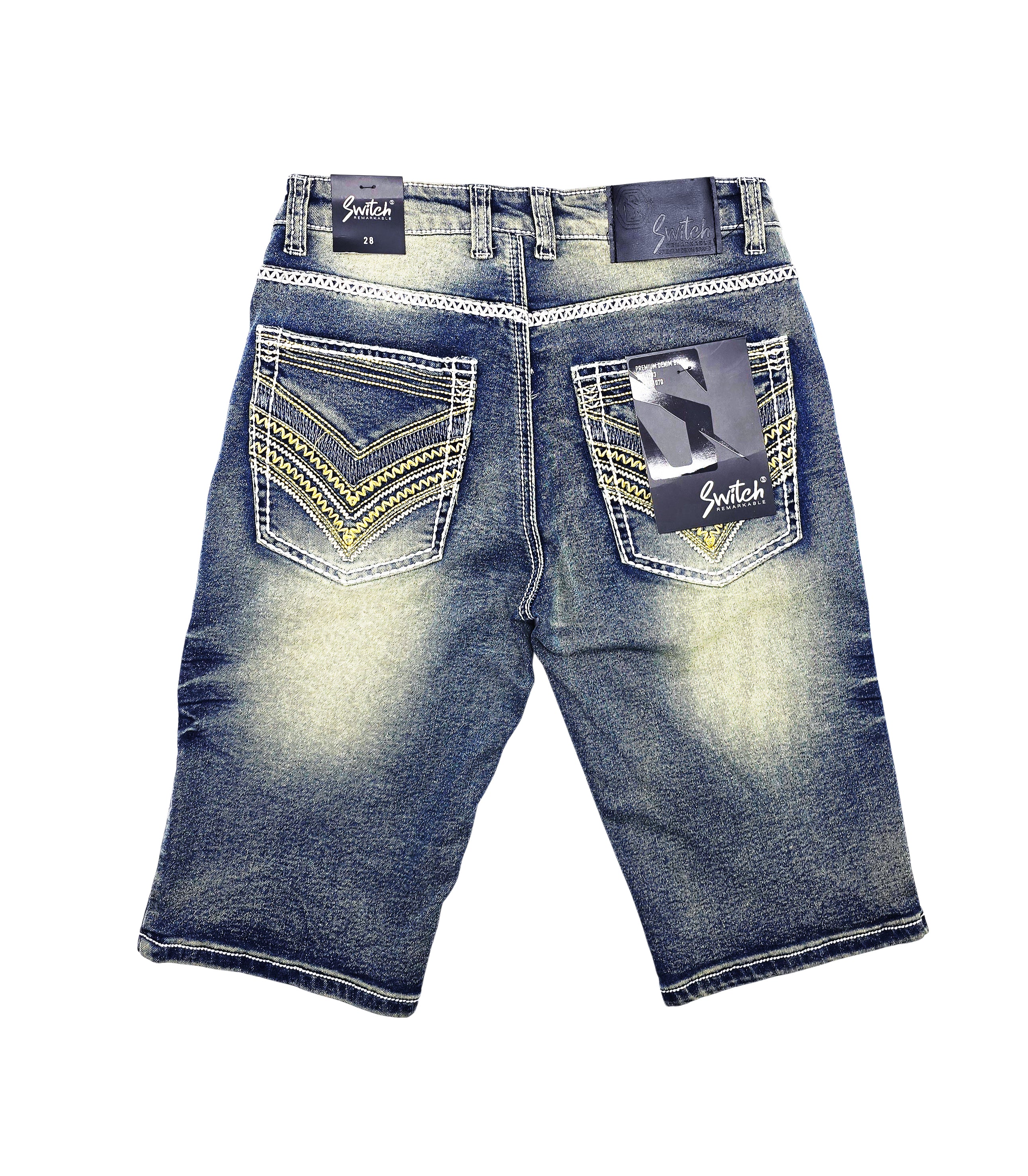 SWITCH MENS RIPPED DENIM SHORTS (VINTAGE BLUE)