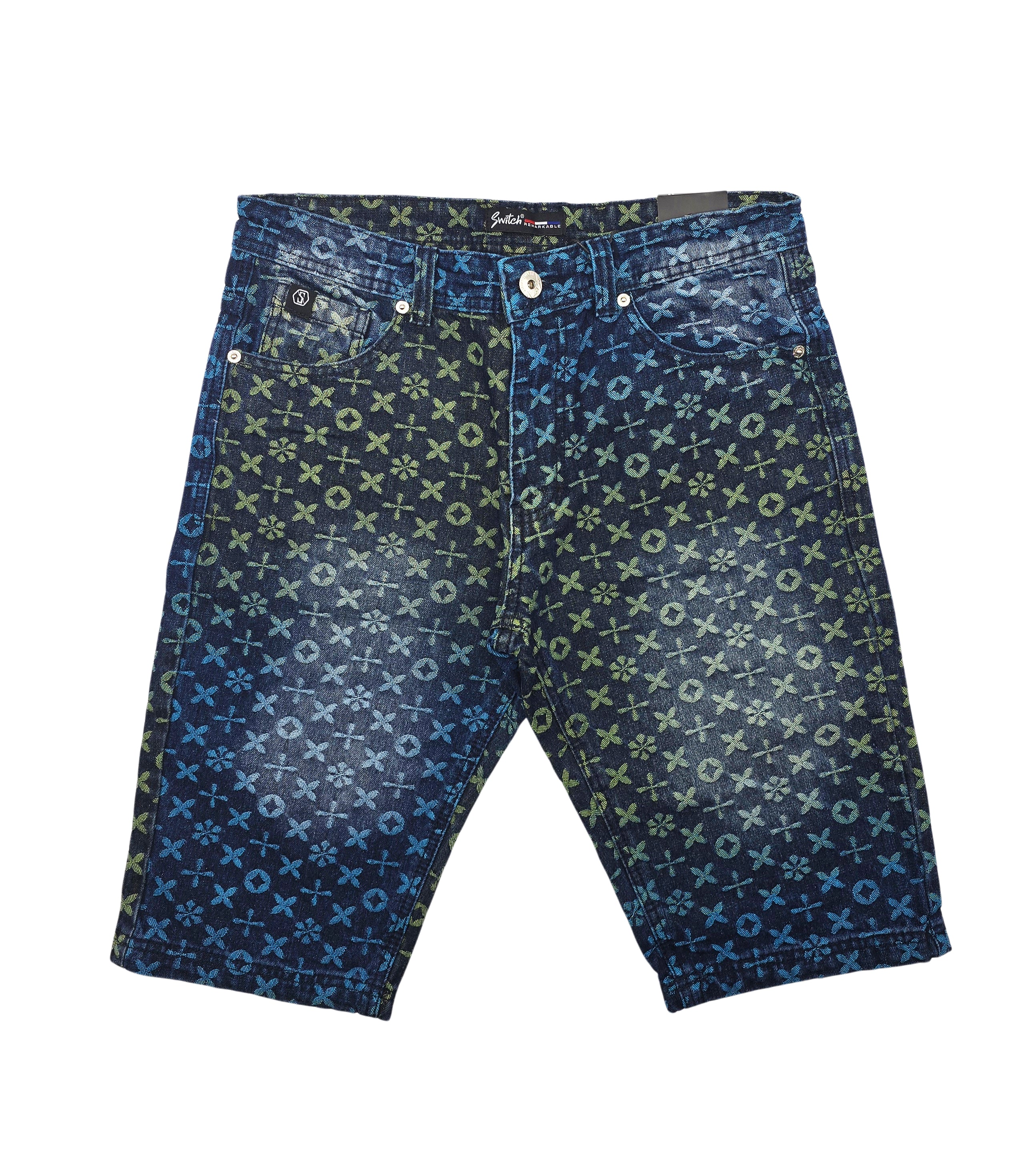 SWITCH MENS PATTERN DENIM SHORTS (INDIGO)