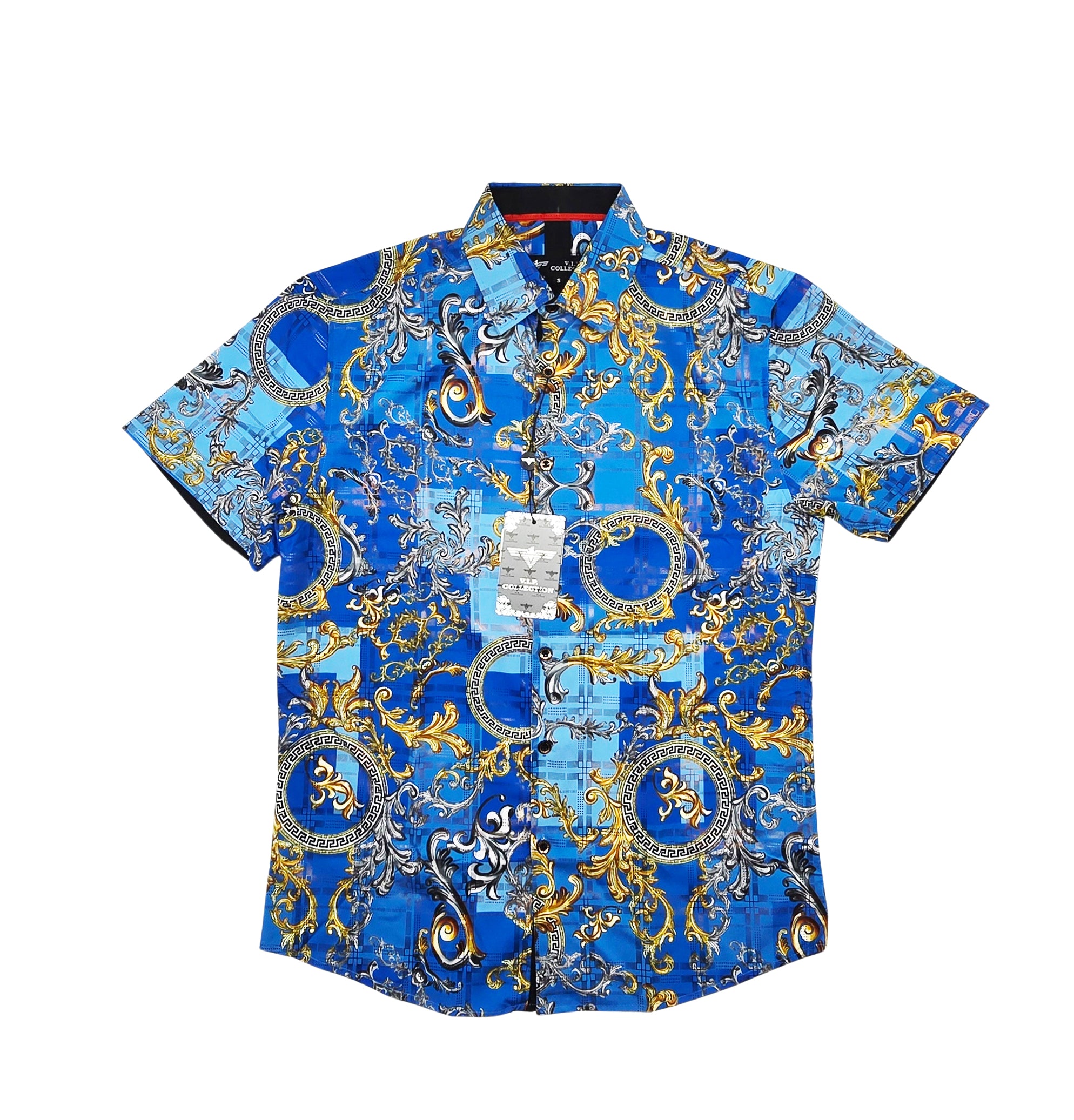 V.I.P. COLLECTION MEN'S BUTTON UP SHORT SLEEVES SHIRT (BLUE VFSS-38)