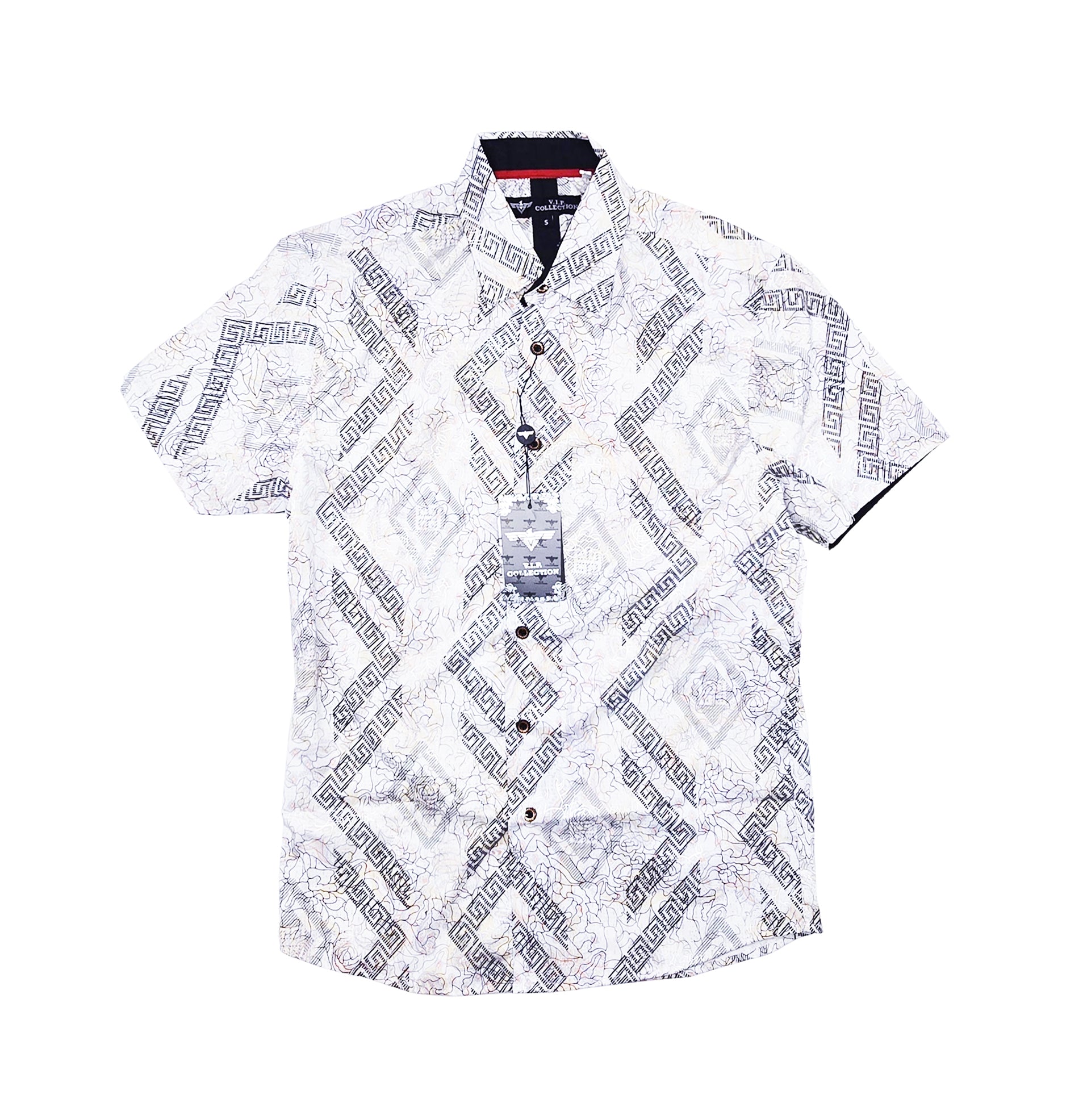 V.I.P. COLLECTION MEN'S BUTTON UP SHORT SLEEVES SHIRT (WHITE VFSS-6)