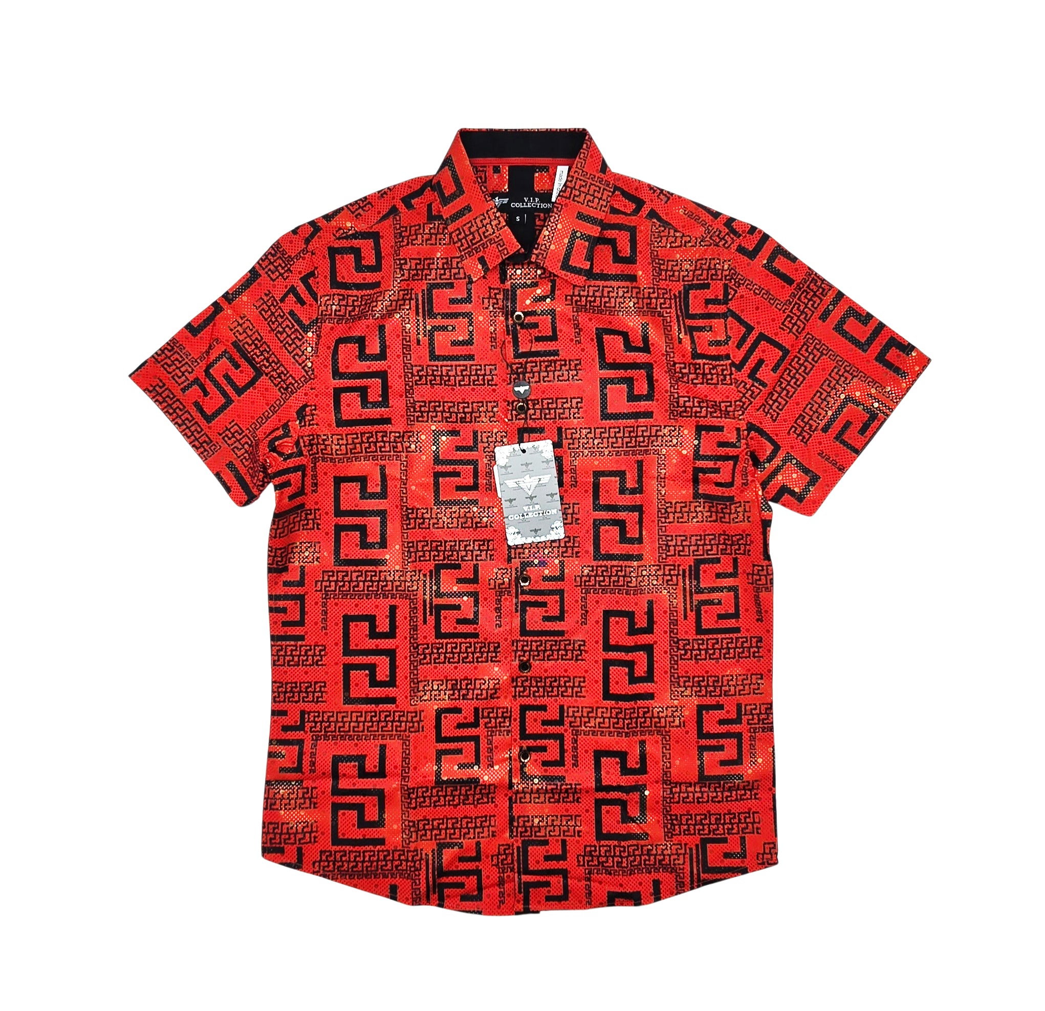 V.I.P. COLLECTION MEN'S BUTTON UP SHORT SLEEVES SHIRT (RED VFSS-43)