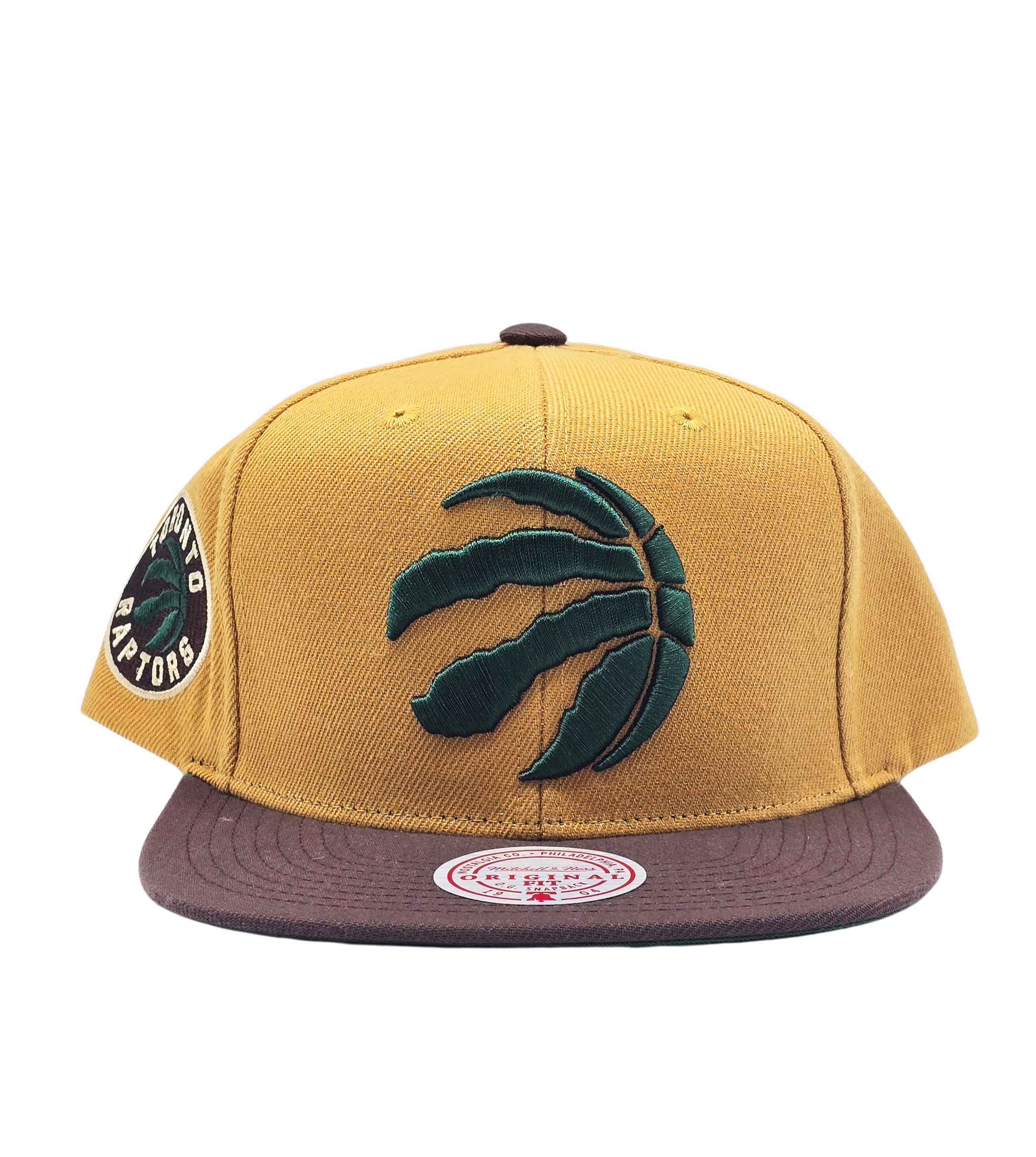 NBA TORONTO RAPTORS GREEN LOGO WITH SIDE PATCH SNAPBACK HAT (YELLOW/BROWN)