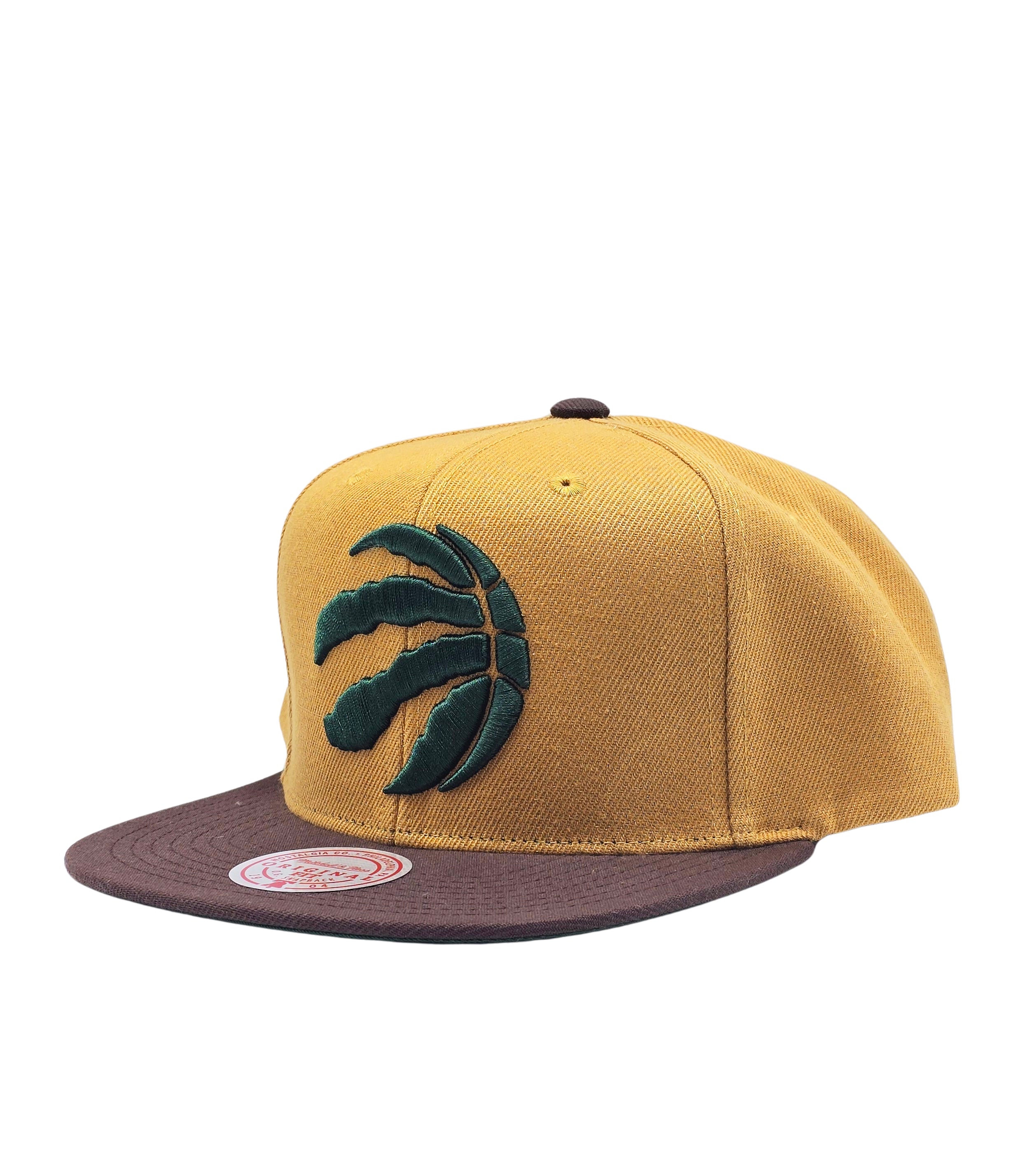 NBA TORONTO RAPTORS GREEN LOGO WITH SIDE PATCH SNAPBACK HAT (YELLOW/BROWN)