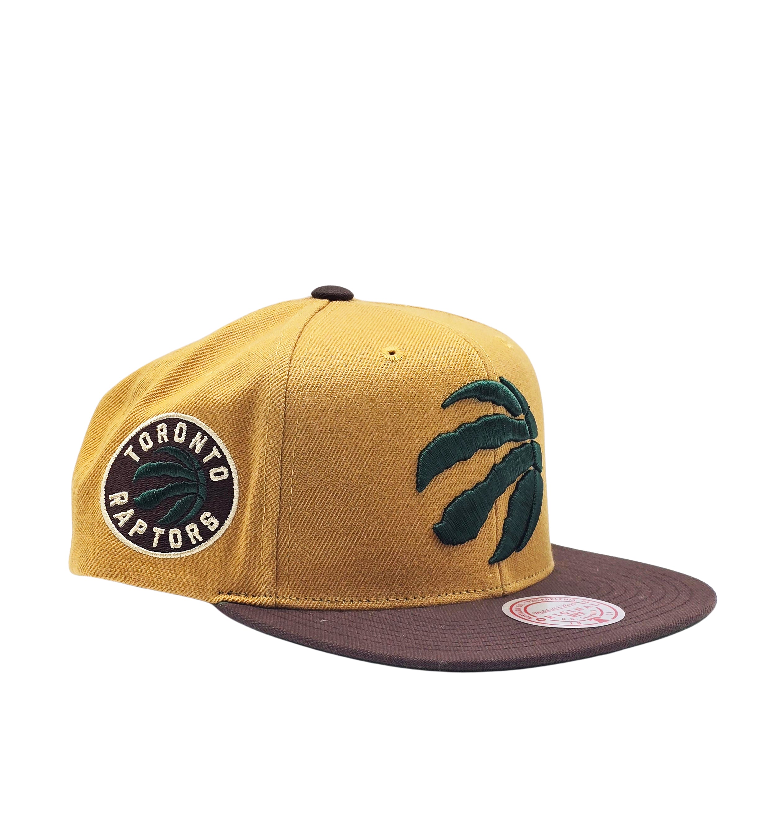 NBA TORONTO RAPTORS GREEN LOGO WITH SIDE PATCH SNAPBACK HAT (YELLOW/BROWN)