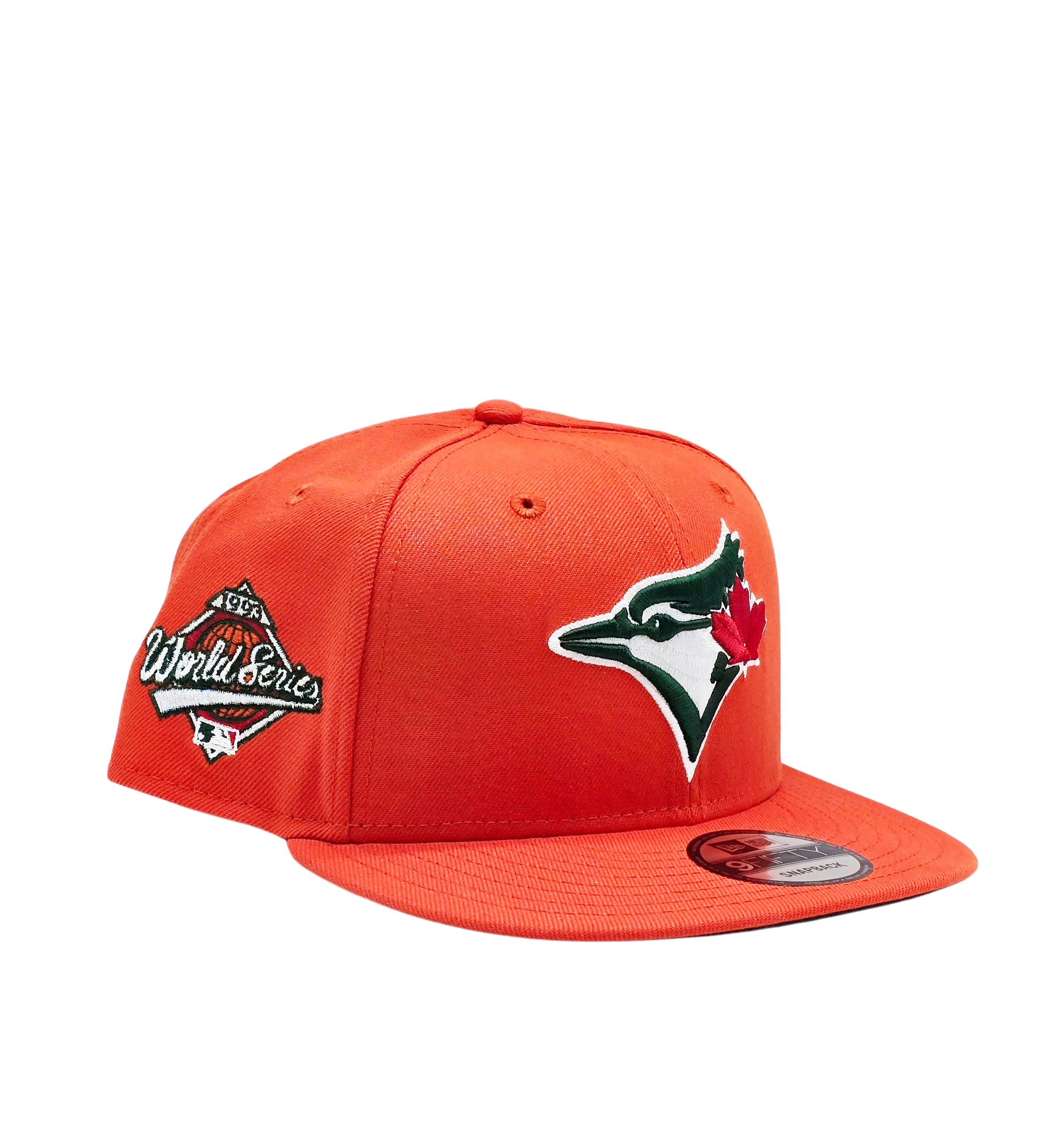 NEW ERA 9FIFTY TORONTO BLUE JAYS 1993 WORLD SERIES EDITION ORANGE/GREEN SNAPBACK HAT