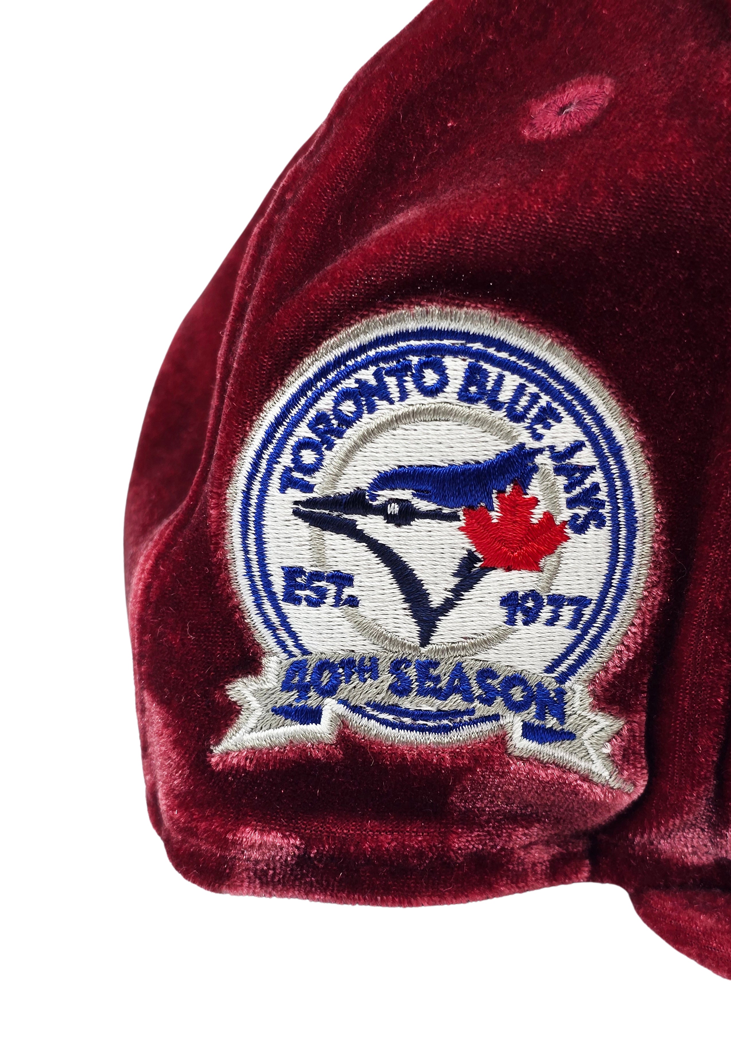 NEW ERA 9FIFTY TORONTO BLUE JAYS 40TH SEASON CARDINAL MAROON VELVET SNAPBACK HAT