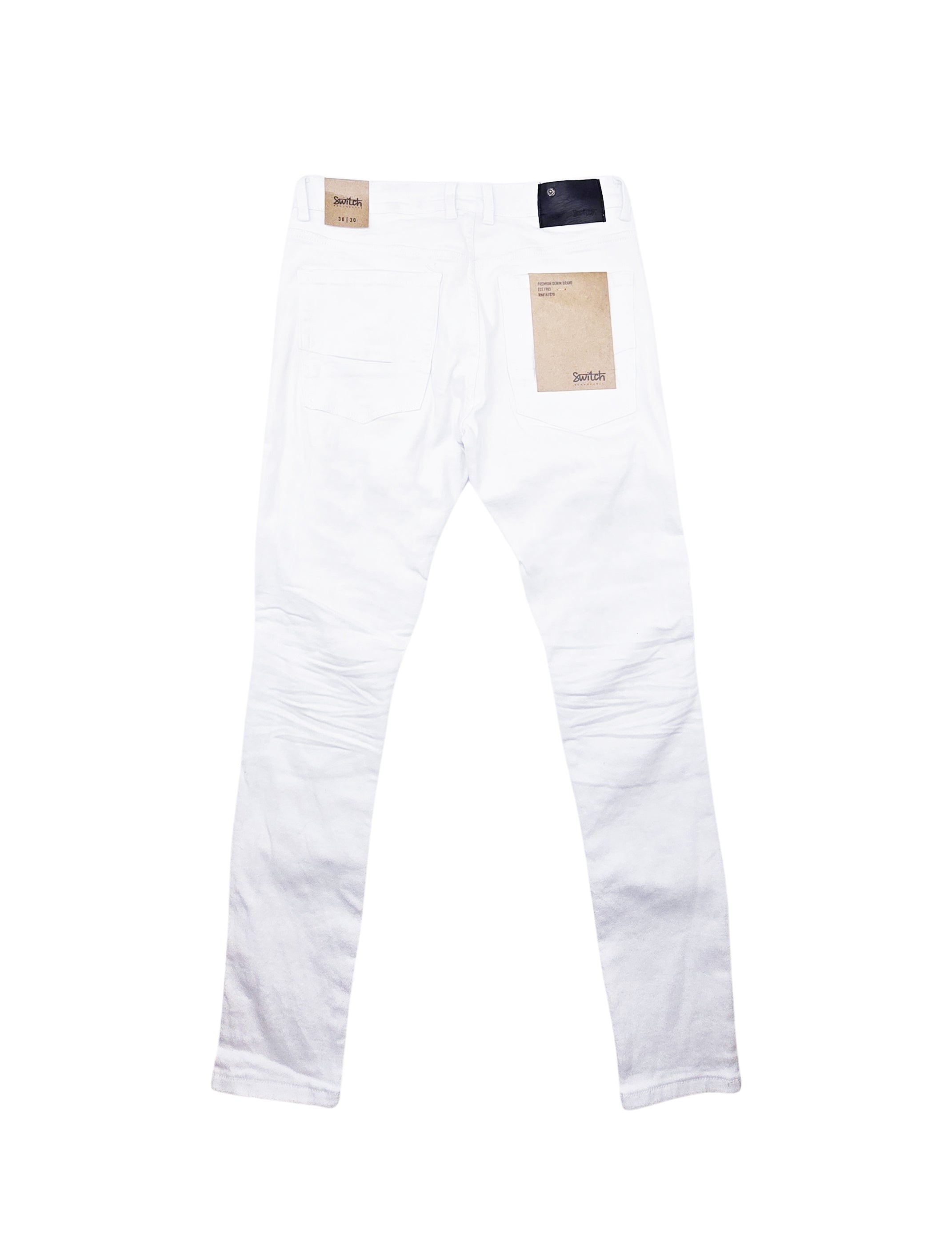 SWITCH REMARKABLE MEN'S SLIM TAPER FIT RIPPED DENIM JEANS (WHITE)