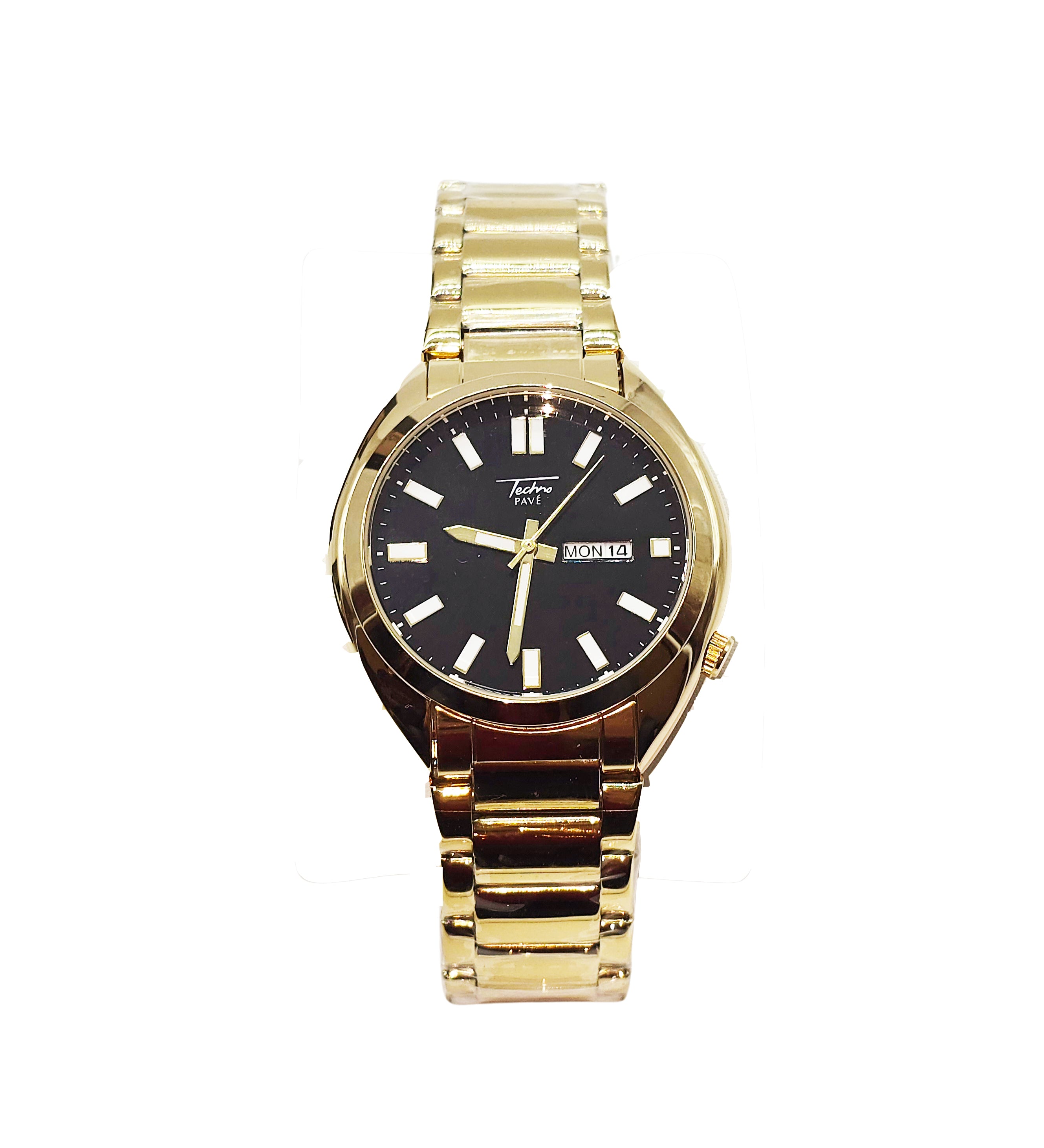 TECNO PAVE STAINLESS STEEL GOLD WATCH