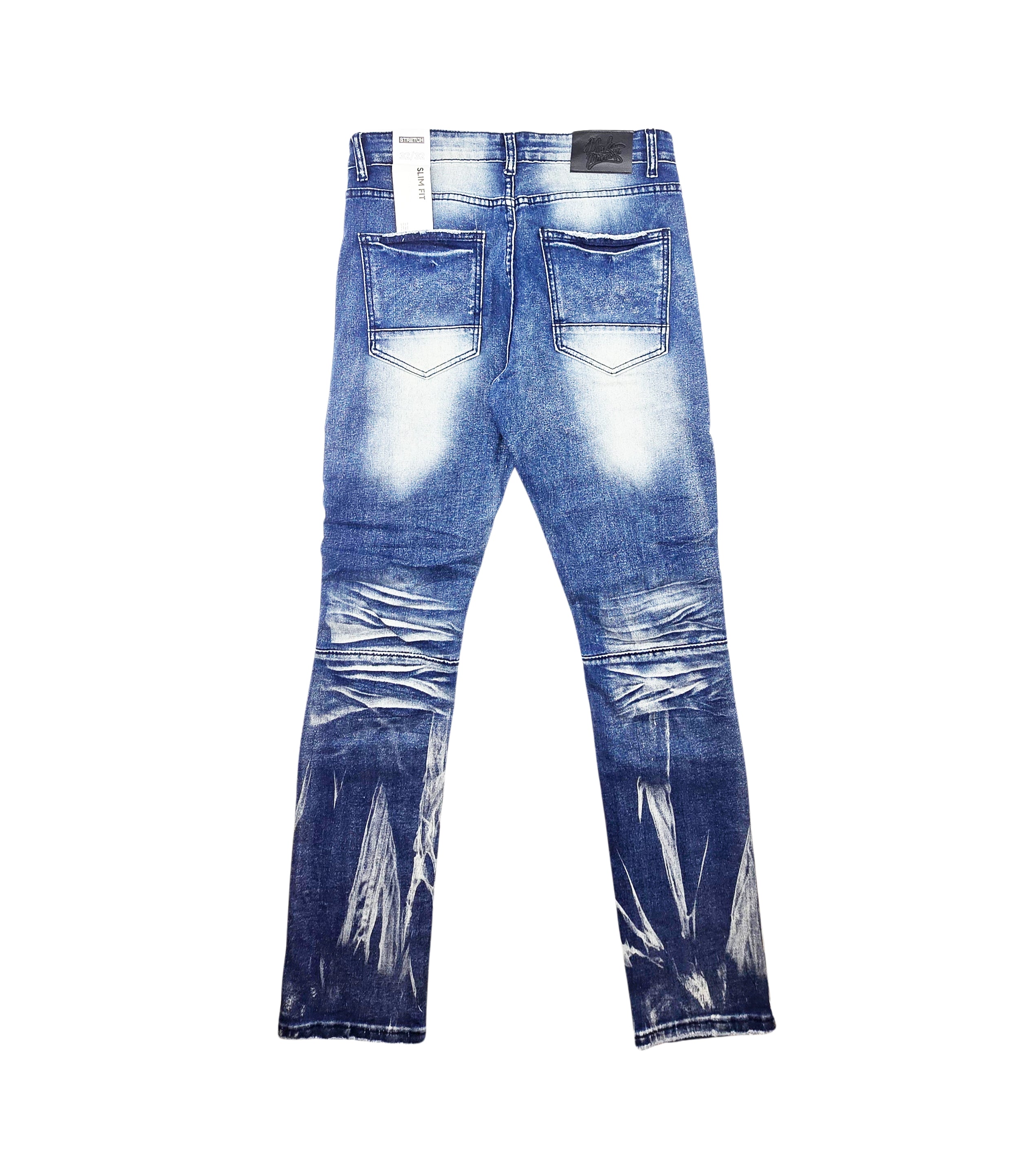 BLEECKER & MERCER MEN'S RIP & REPAIR FITTED PREMIUM JEANS (DARK INDIGO)