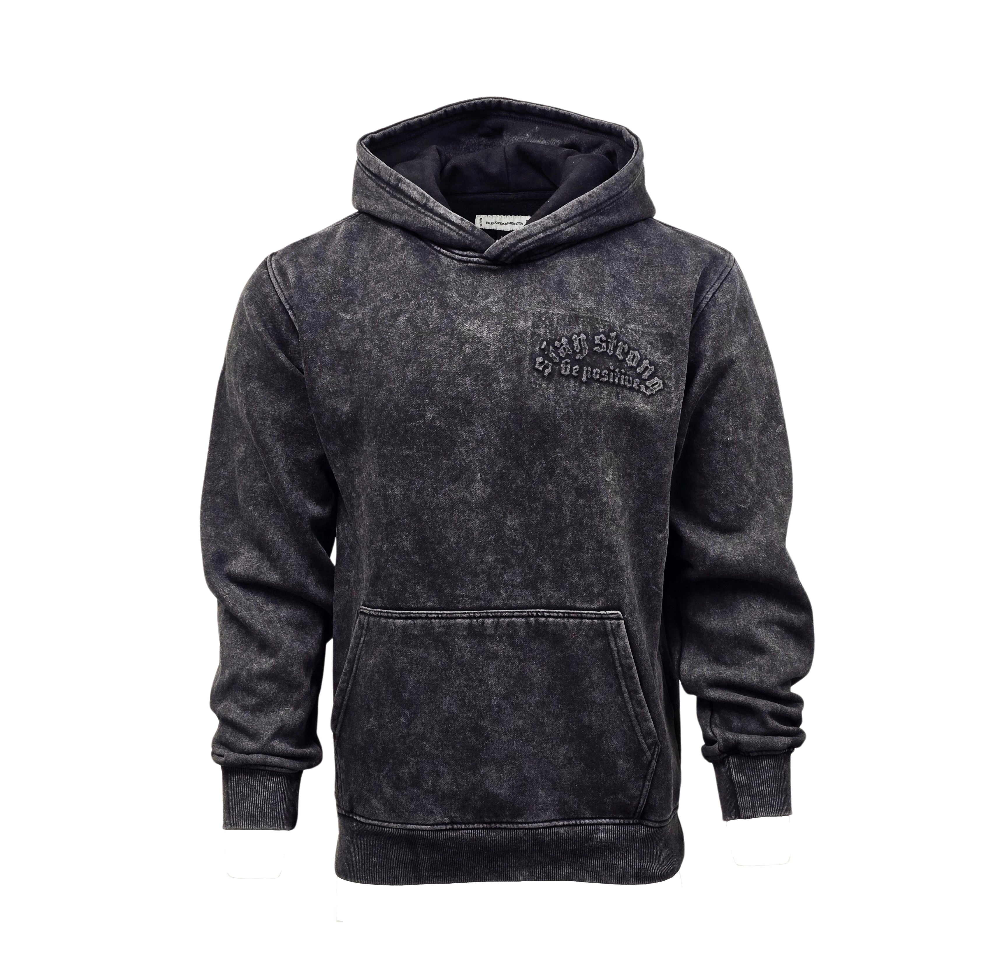 BLEECKER & MERCER MEN'S STAY STRONG BE POSITIVE BLACK HOODIE