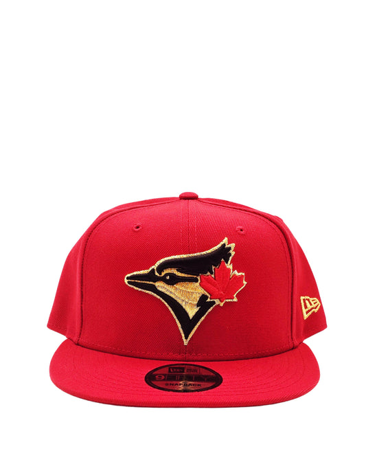 NEW ERA 9FIFTY TORONTO BLUE JAYS SCARLET RED/GOLD SNAPBACK HAT
