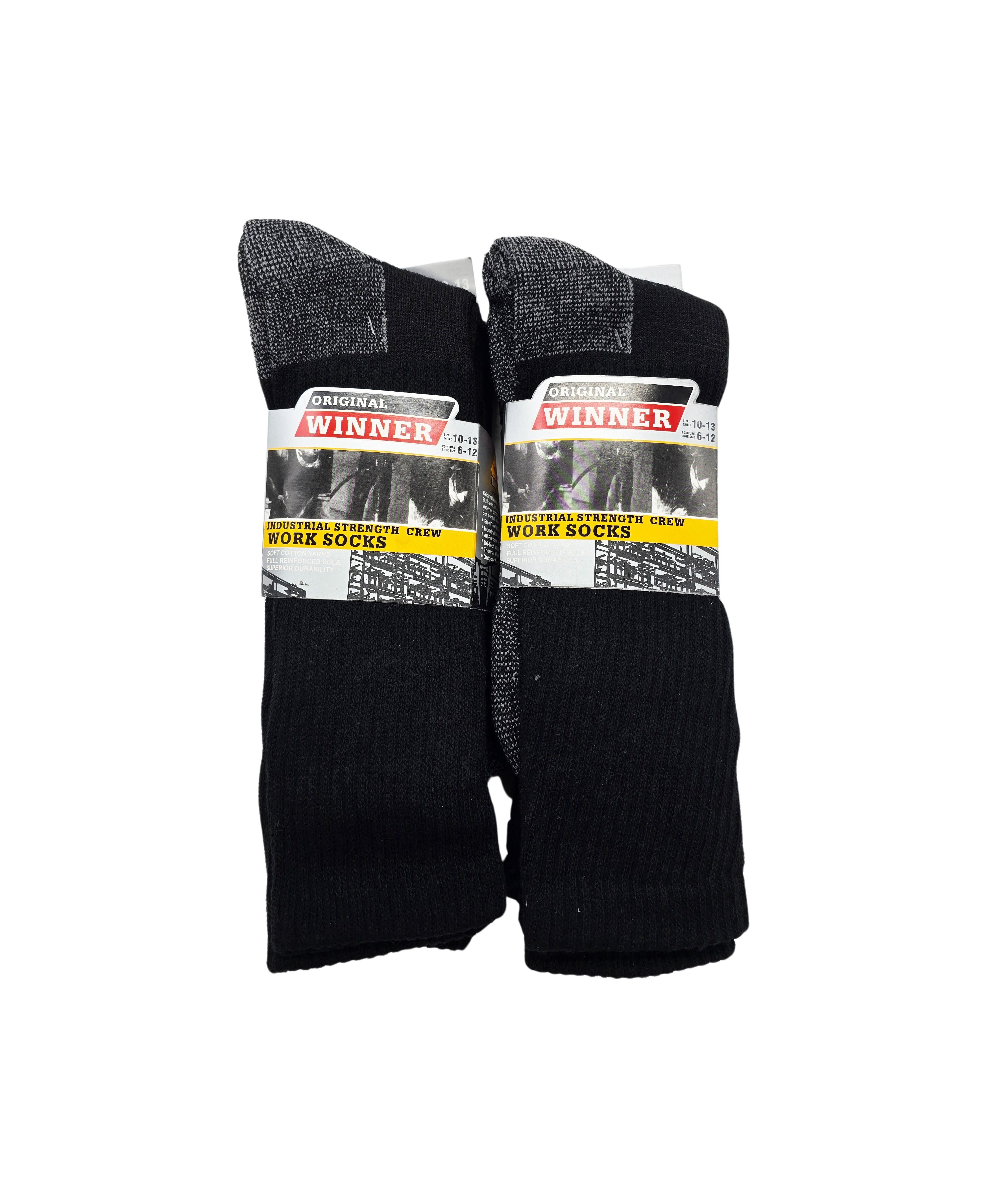 MEN'S ORIGINAL WINNER 6 PAIRS INDUSTRIAL STRENGTH LONG WORK SOCKS (BLACK)