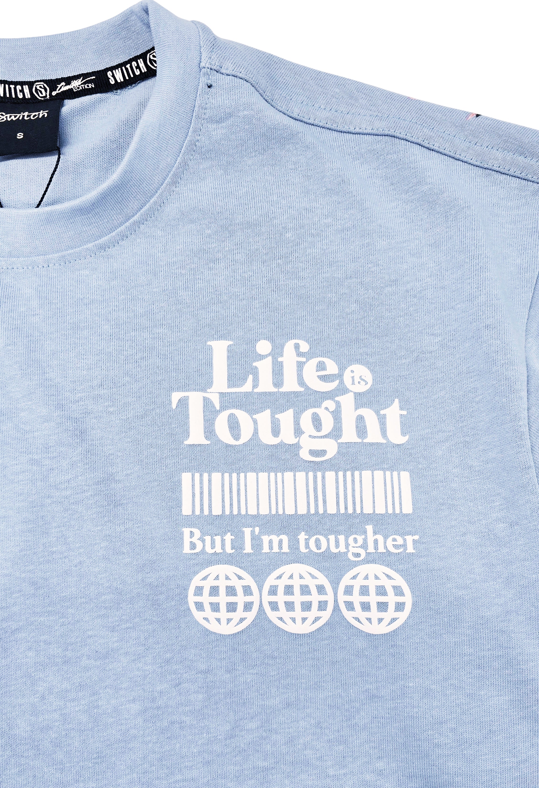 SWITCH MEN'S LIFE IS TOUGHT DROP SHOULDER EAGLE GRAPHIC T-SHIRT (BLUE)