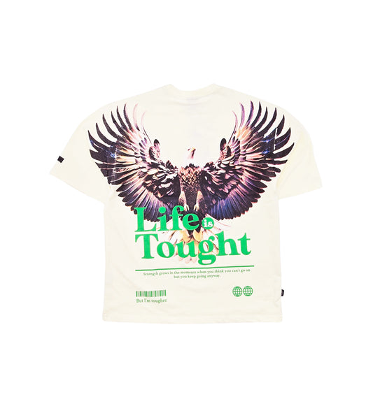 SWITCH MEN'S LIFE IS TOUGHT DROP SHOULDER EAGLE GRAPHIC T-SHIRT (CREAM)