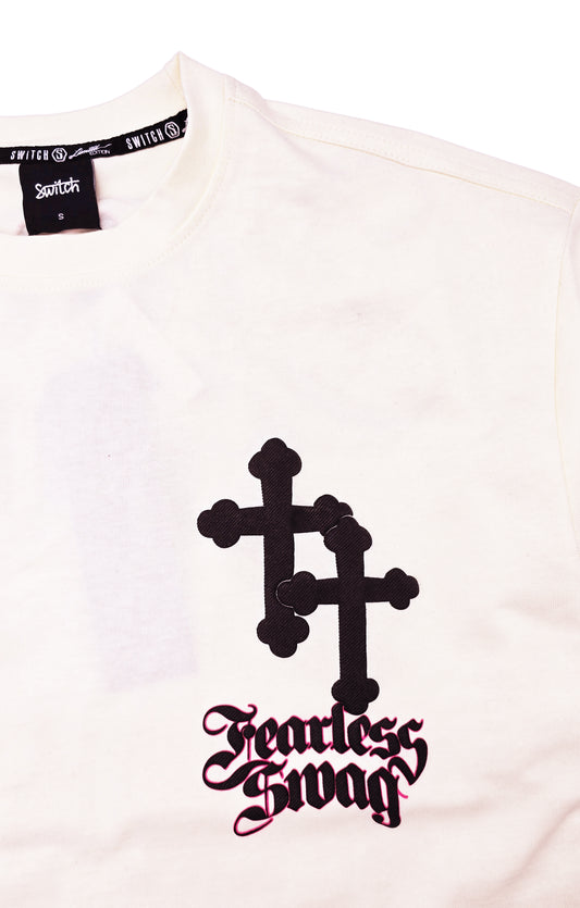 SWITCH MEN'S HELP DEATH DROP SHOULDER FEARLESS DOGS GRAPHIC T-SHIRT (CREAM)