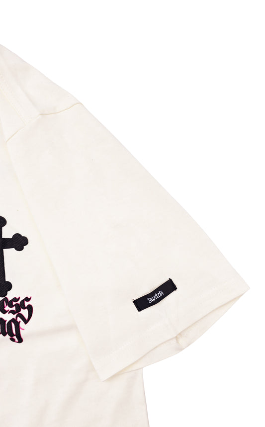 SWITCH MEN'S HELP DEATH DROP SHOULDER FEARLESS DOGS GRAPHIC T-SHIRT (CREAM)