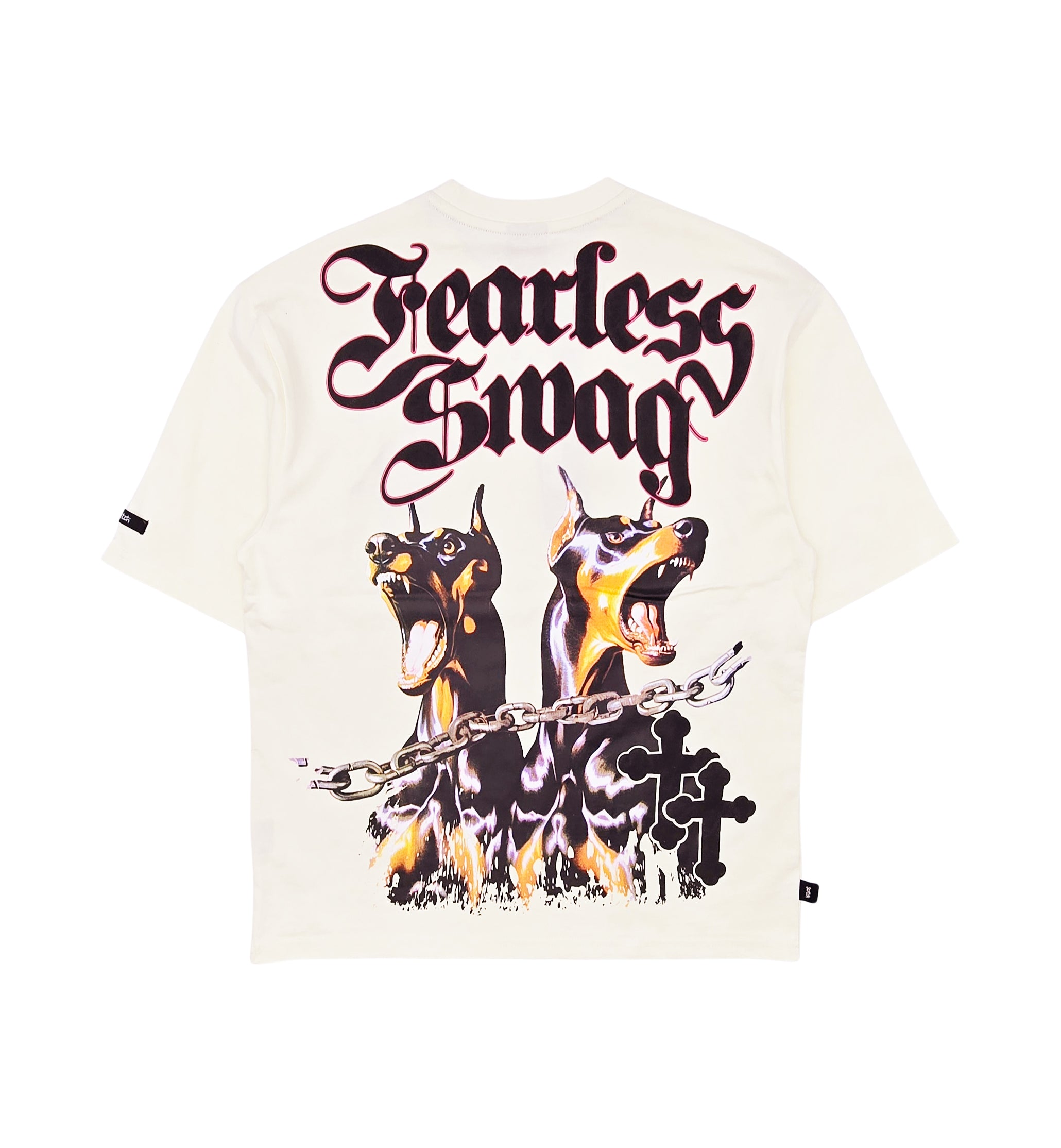 SWITCH MEN'S HELP DEATH DROP SHOULDER FEARLESS DOGS GRAPHIC T-SHIRT (CREAM)