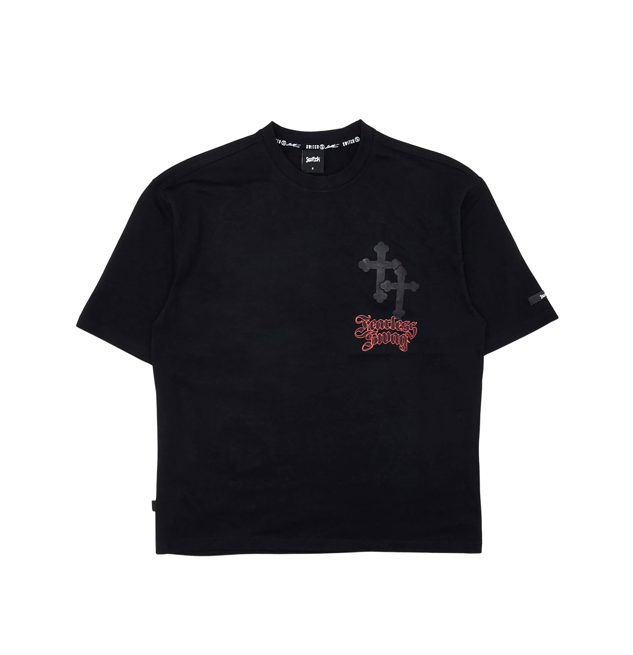 SWITCH MEN'S HELP DEATH DROP SHOULDER FEARLESS DOGS GRAPHIC T-SHIRT (BLACK)