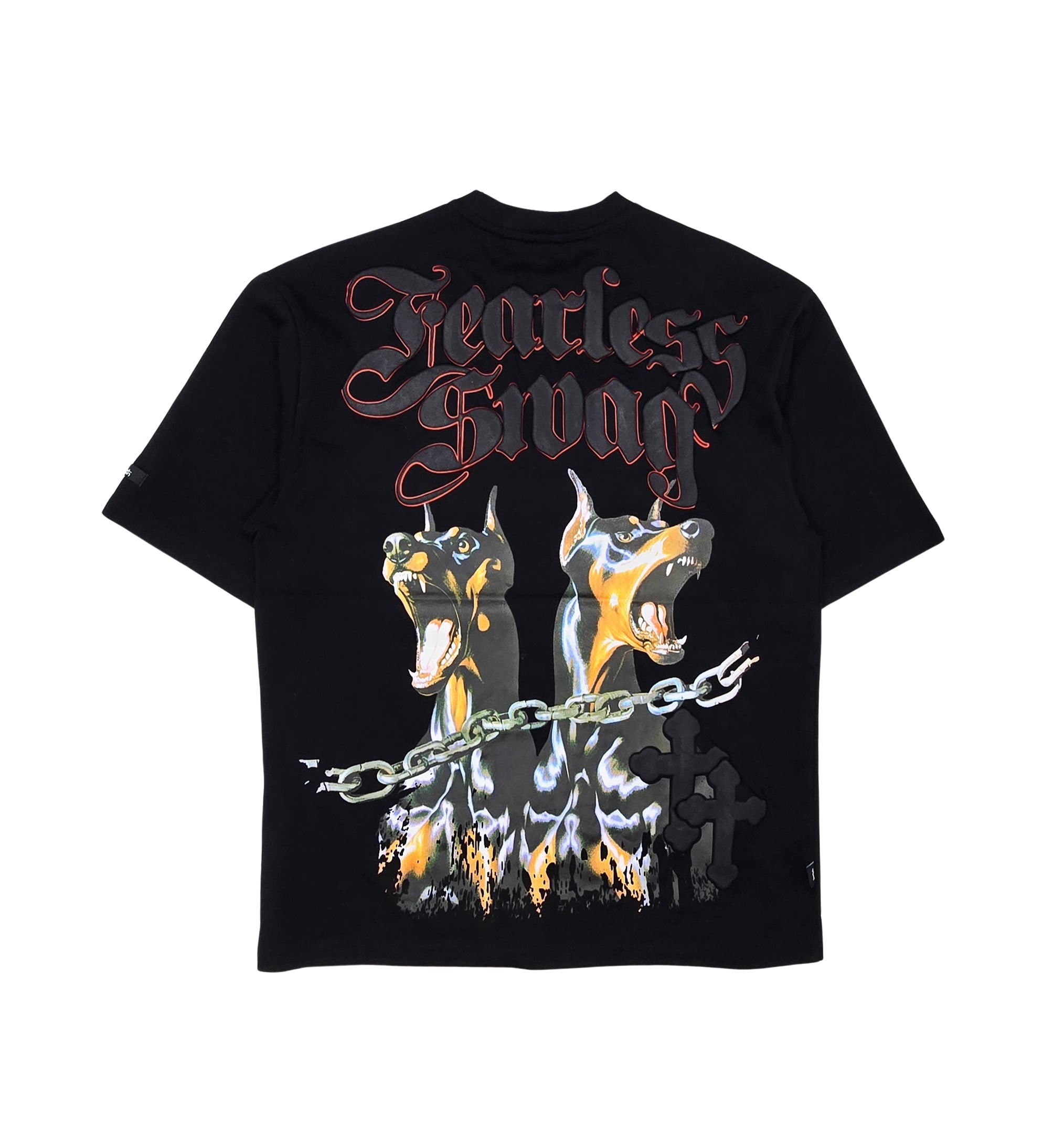 SWITCH MEN'S HELP DEATH DROP SHOULDER FEARLESS DOGS GRAPHIC T-SHIRT (BLACK)