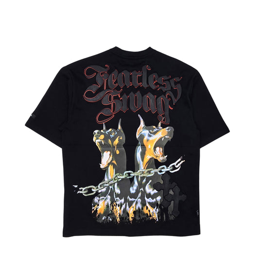 SWITCH MEN'S HELP DEATH DROP SHOULDER FEARLESS DOGS GRAPHIC T-SHIRT (BLACK)