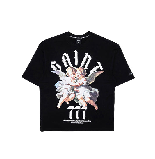 SWITCH MEN'S SAINT 777 DROP SHOULDER TWIN ANGELS GRAPHIC T-SHIRT (BLACK)
