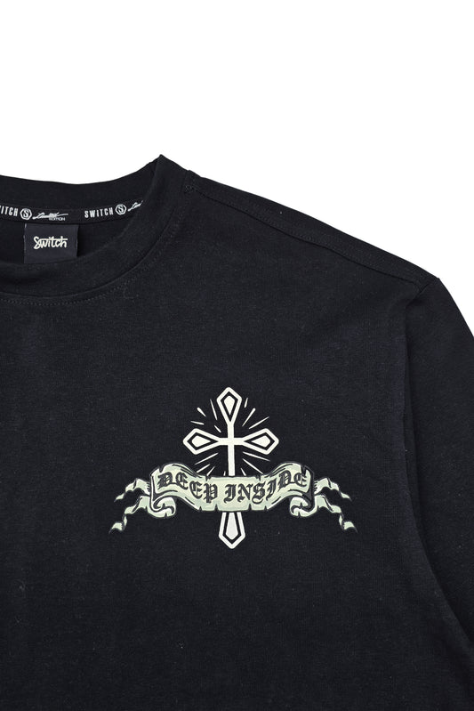 SWITCH MEN'S POISONOUS DEEP INSIDE DROP SHOULDER GRAPHIC T-SHIRT (BLACK)