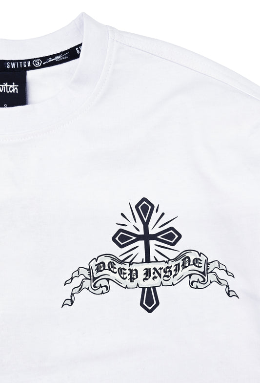 SWITCH MEN'S POISONOUS DEEP INSIDE DROP SHOULDER GRAPHIC T-SHIRT (WHITE)