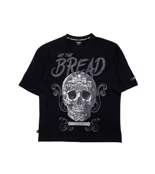 SWITCH MEN'S RHINESTONE MINERAL WASHED SKULL DROP SHOULDER GRAPHIC T-SHIRT (BLACK)