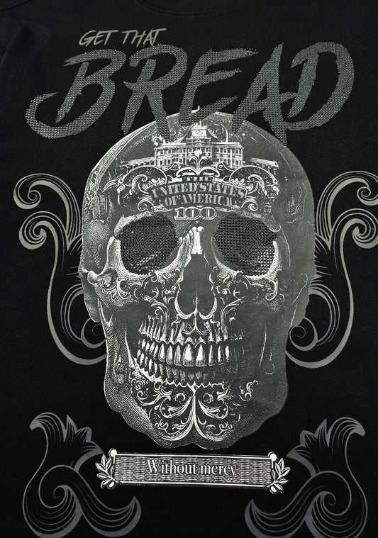 SWITCH MEN'S RHINESTONE MINERAL WASHED SKULL DROP SHOULDER GRAPHIC T-SHIRT (BLACK)